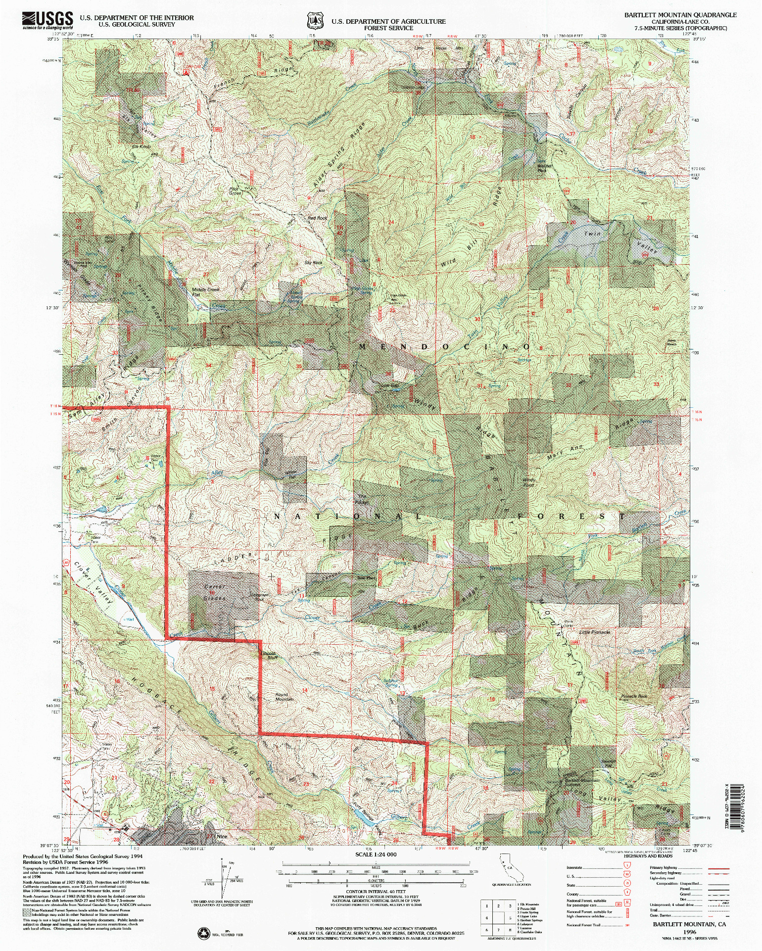 USGS 1:24000-SCALE QUADRANGLE FOR BARTLETT MOUNTAIN, CA 1996