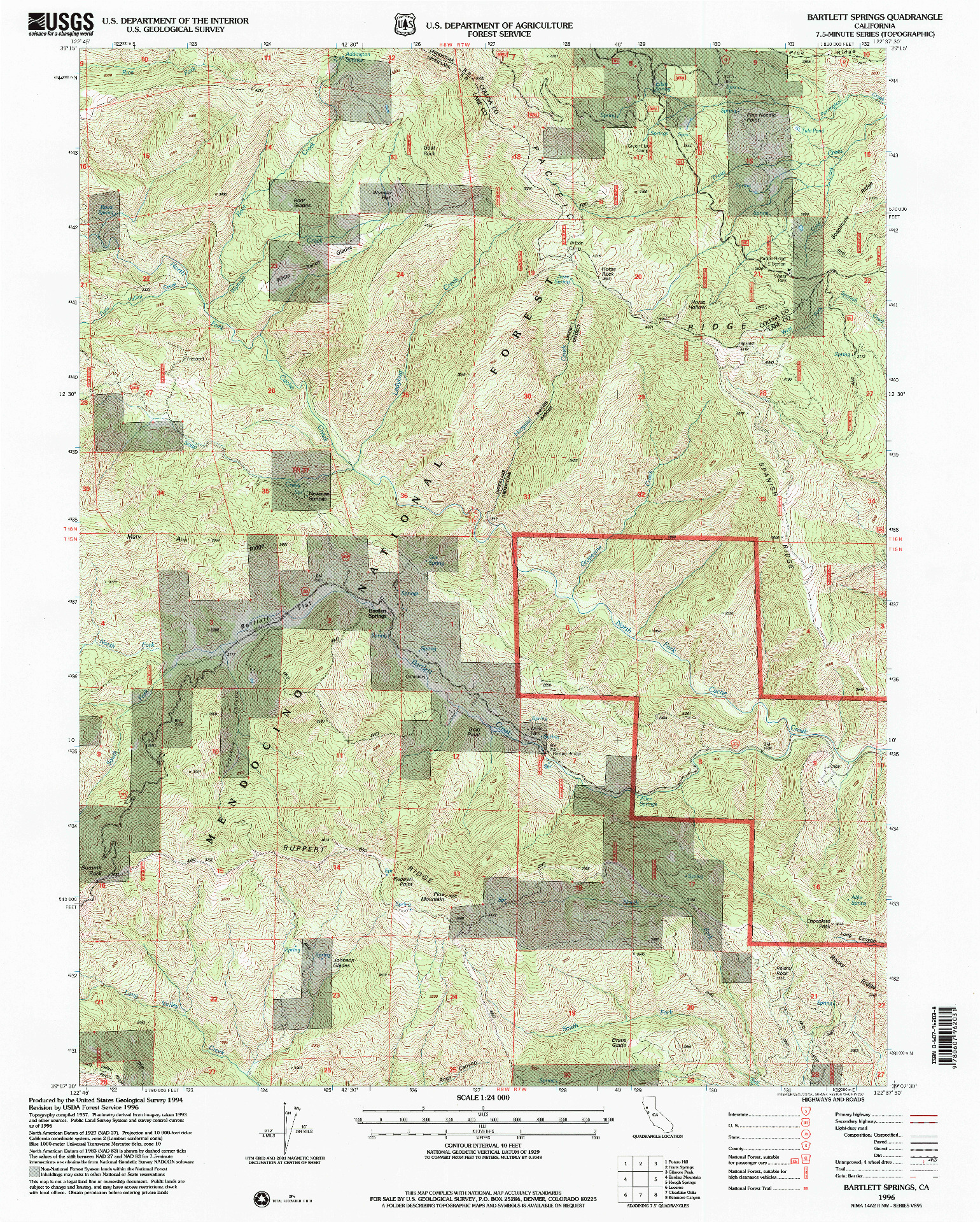 USGS 1:24000-SCALE QUADRANGLE FOR BARTLETT SPRINGS, CA 1996