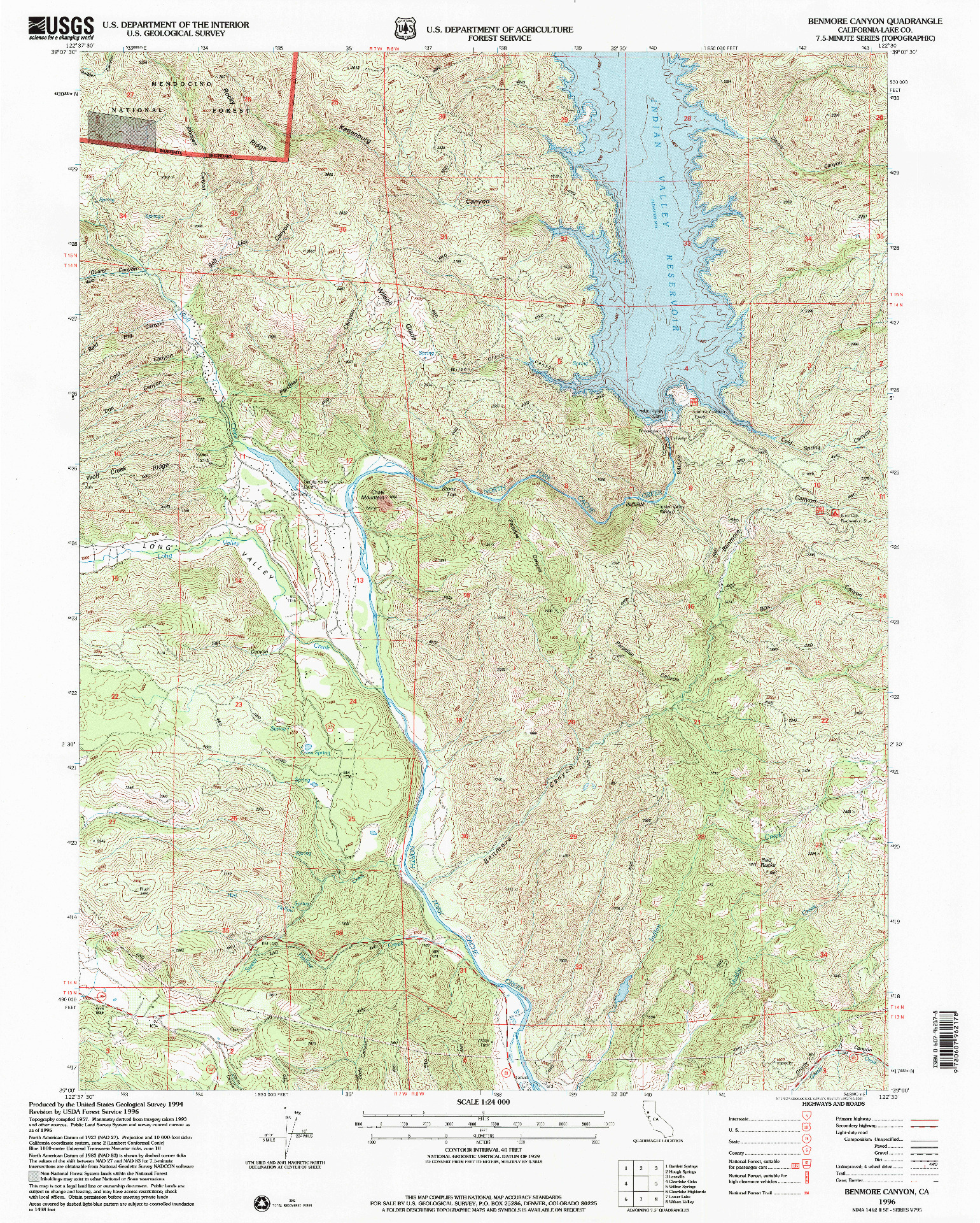 USGS 1:24000-SCALE QUADRANGLE FOR BENMORE CANYON, CA 1996