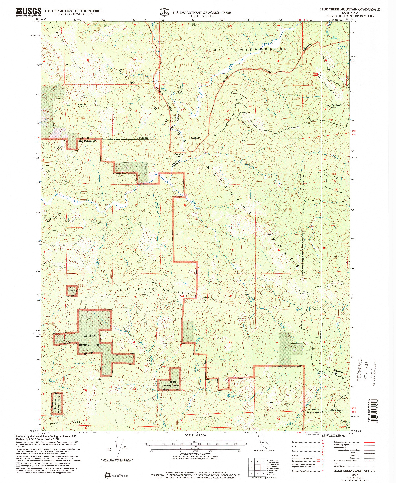 USGS 1:24000-SCALE QUADRANGLE FOR BLUE CREEK MOUNTAIN, CA 1997