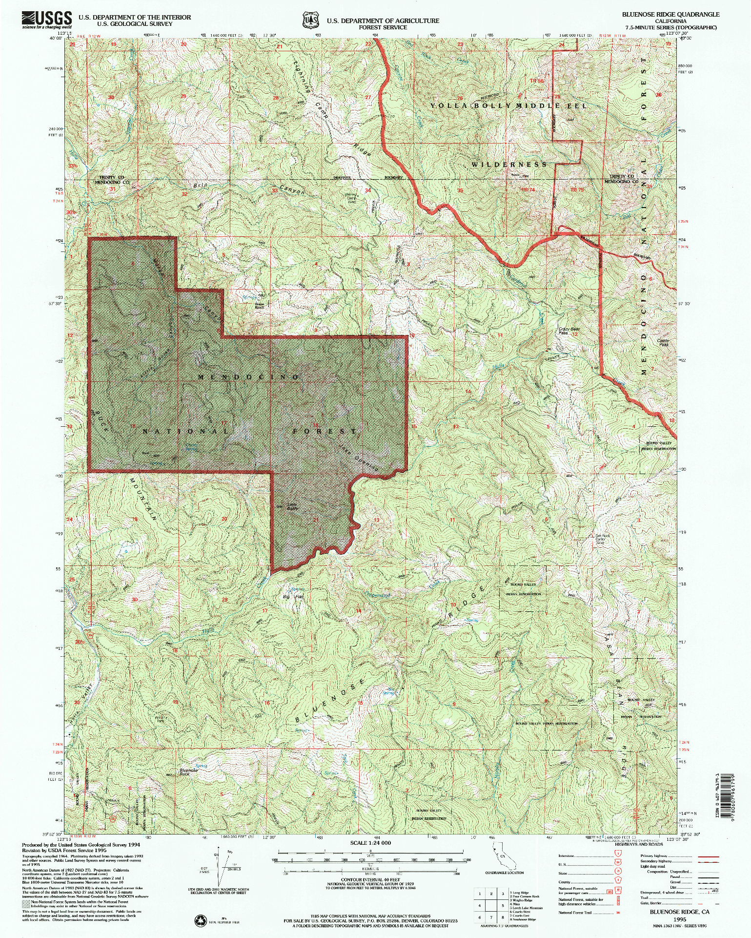 USGS 1:24000-SCALE QUADRANGLE FOR BLUENOSE RIDGE, CA 1995