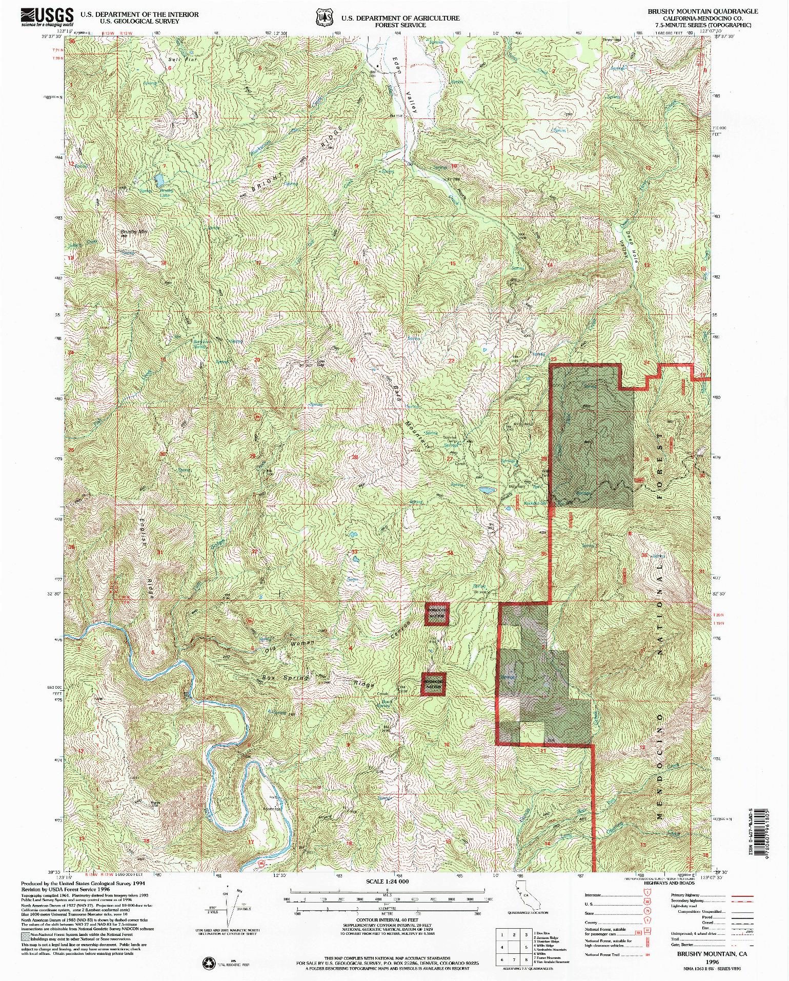 USGS 1:24000-SCALE QUADRANGLE FOR BRUSHY MOUNTAIN, CA 1996