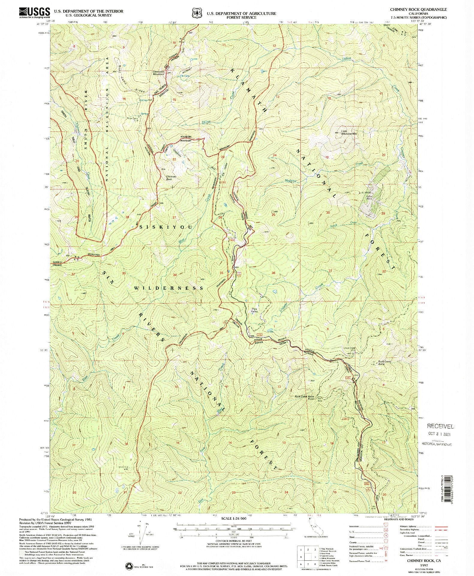 USGS 1:24000-SCALE QUADRANGLE FOR CHIMNEY ROCK, CA 1997