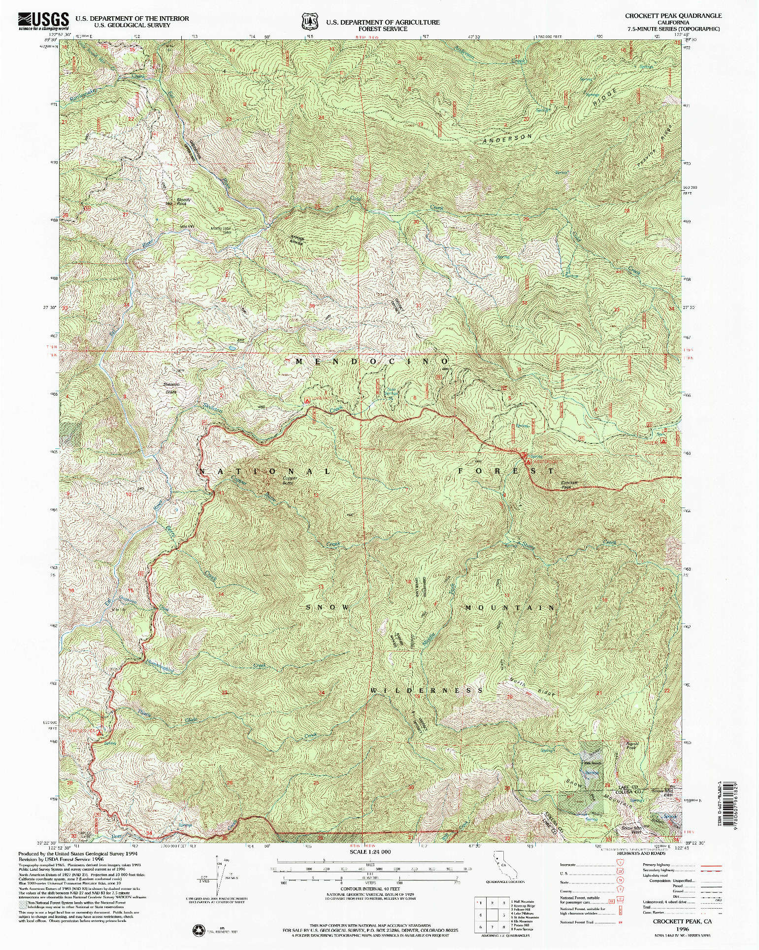 USGS 1:24000-SCALE QUADRANGLE FOR CROCKETT PEAK, CA 1996