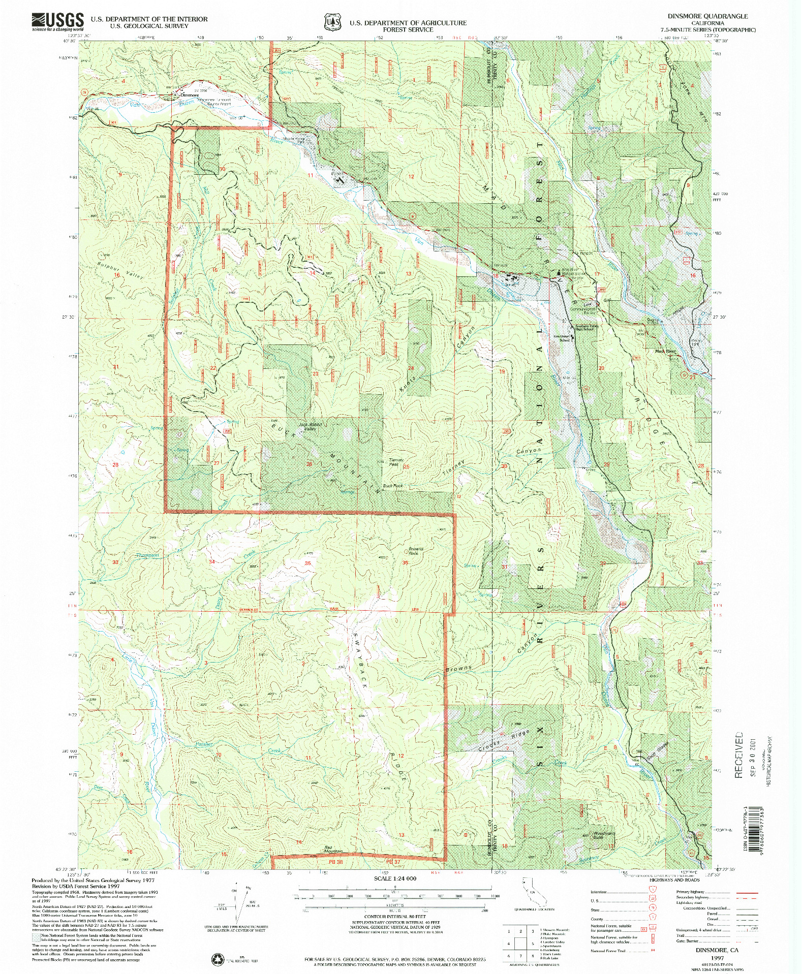 USGS 1:24000-SCALE QUADRANGLE FOR DINSMORE, CA 1997