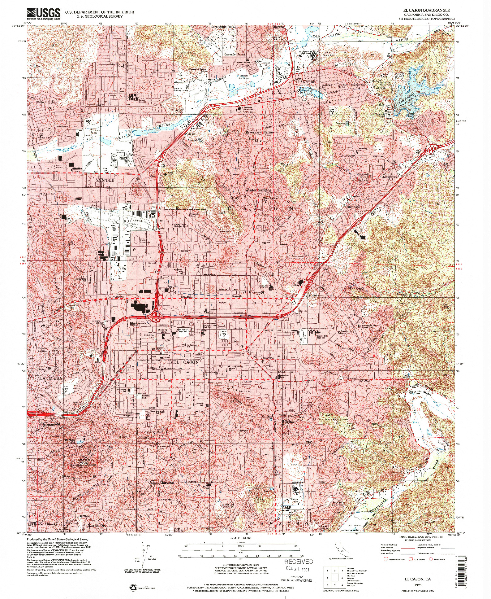 USGS 1:24000-SCALE QUADRANGLE FOR EL CAJON, CA 1996