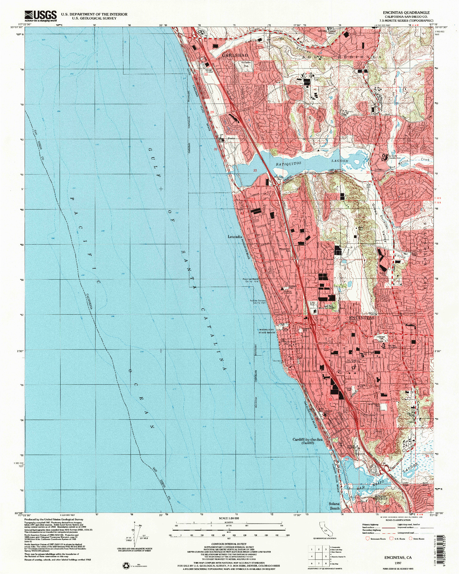 USGS 1:24000-SCALE QUADRANGLE FOR ENCINITAS, CA 1997