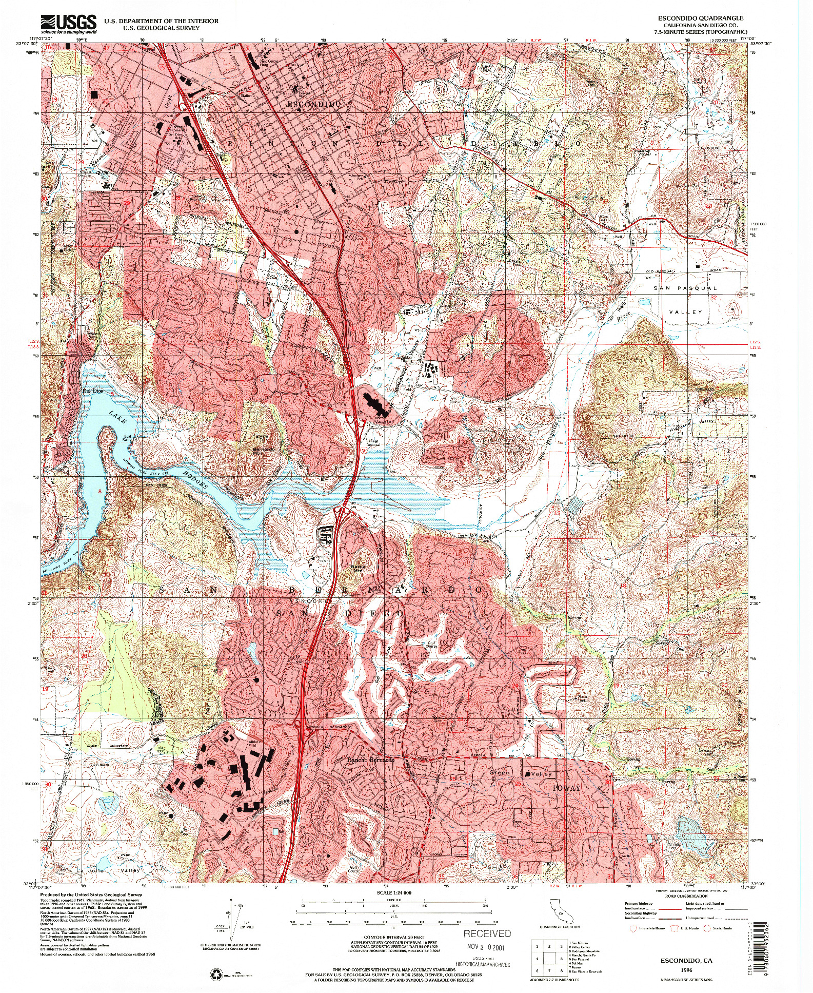 USGS 1:24000-SCALE QUADRANGLE FOR ESCONDIDO, CA 1996