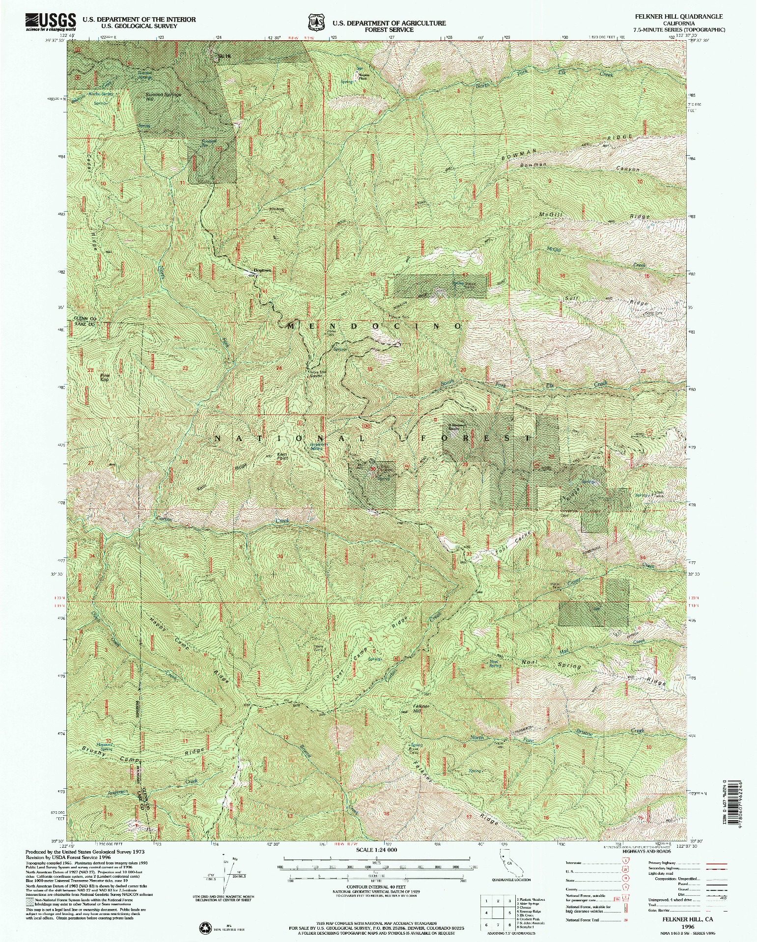 USGS 1:24000-SCALE QUADRANGLE FOR FELKNER HILL, CA 1996