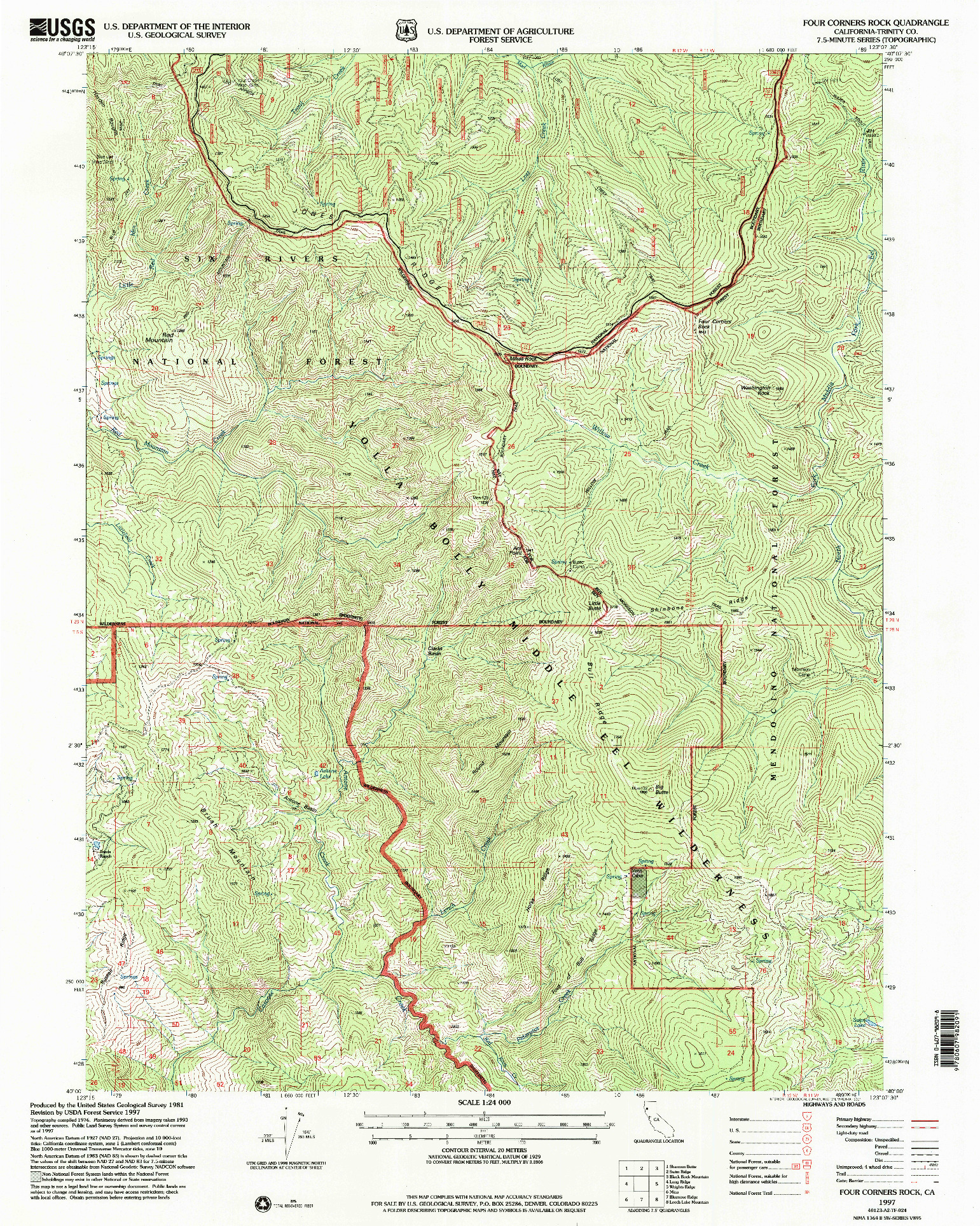 USGS 1:24000-SCALE QUADRANGLE FOR FOUR CORNERS ROCK, CA 1997