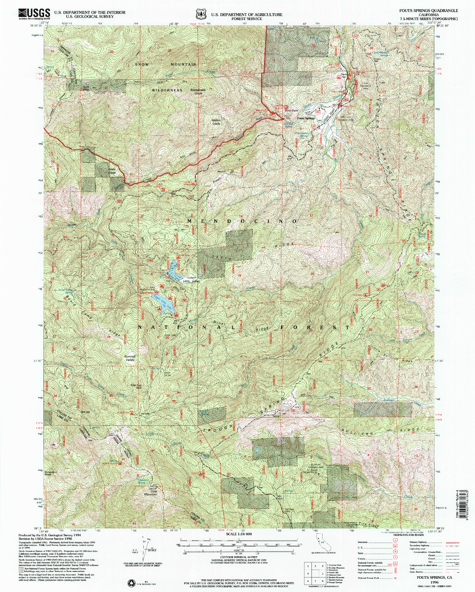 USGS 1:24000-SCALE QUADRANGLE FOR FOUTS SPRINGS, CA 1996