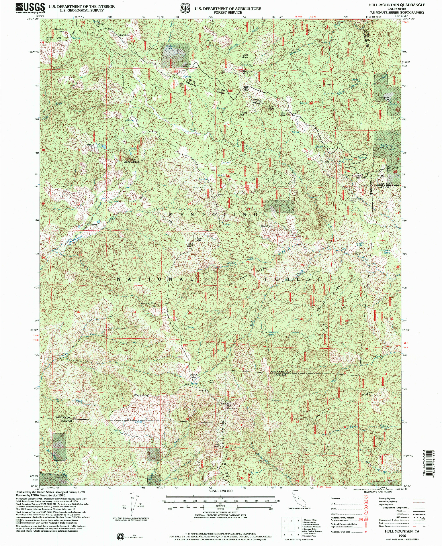 USGS 1:24000-SCALE QUADRANGLE FOR HULL MOUNTAIN, CA 1996