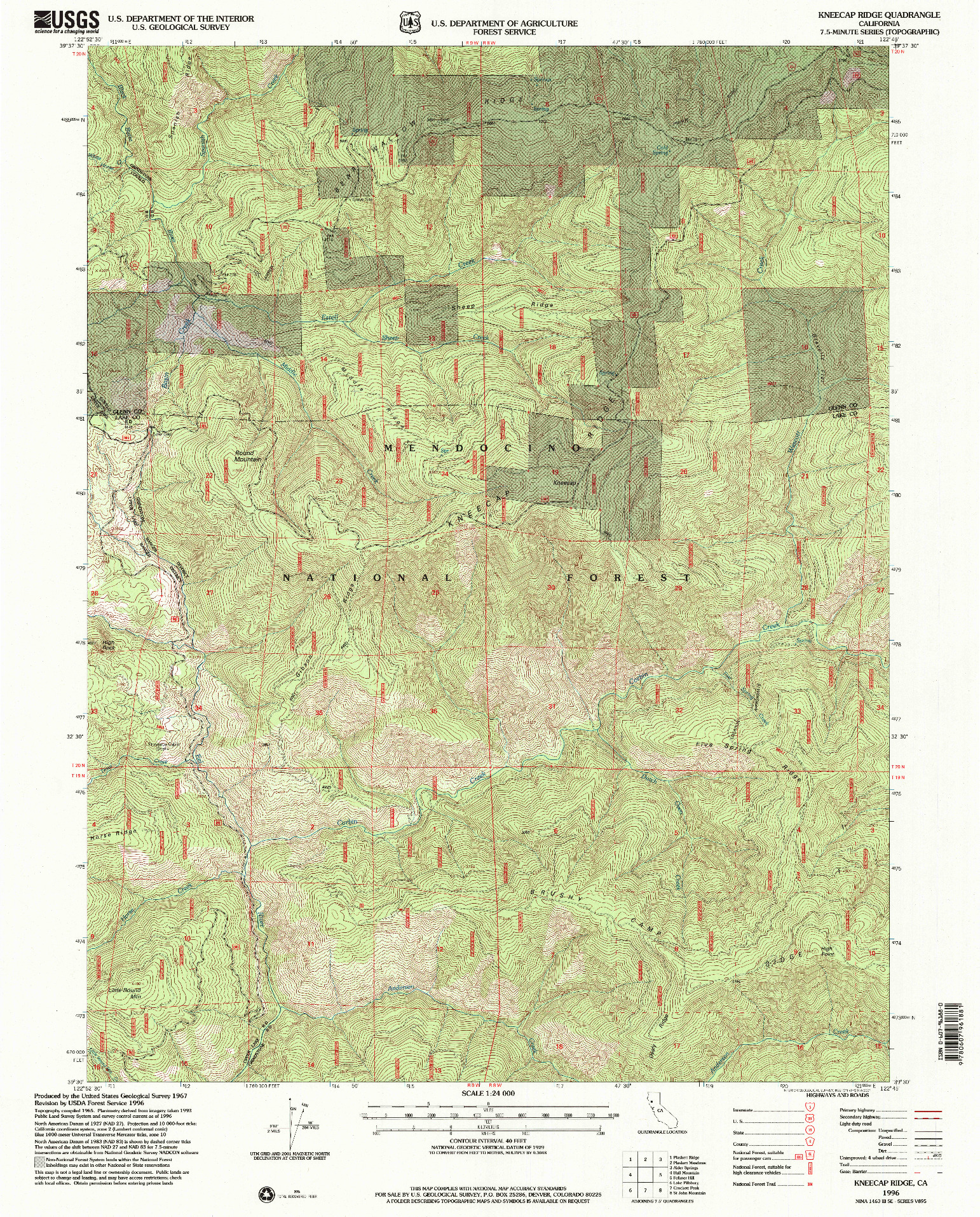 USGS 1:24000-SCALE QUADRANGLE FOR KNEECAP RIDGE, CA 1996