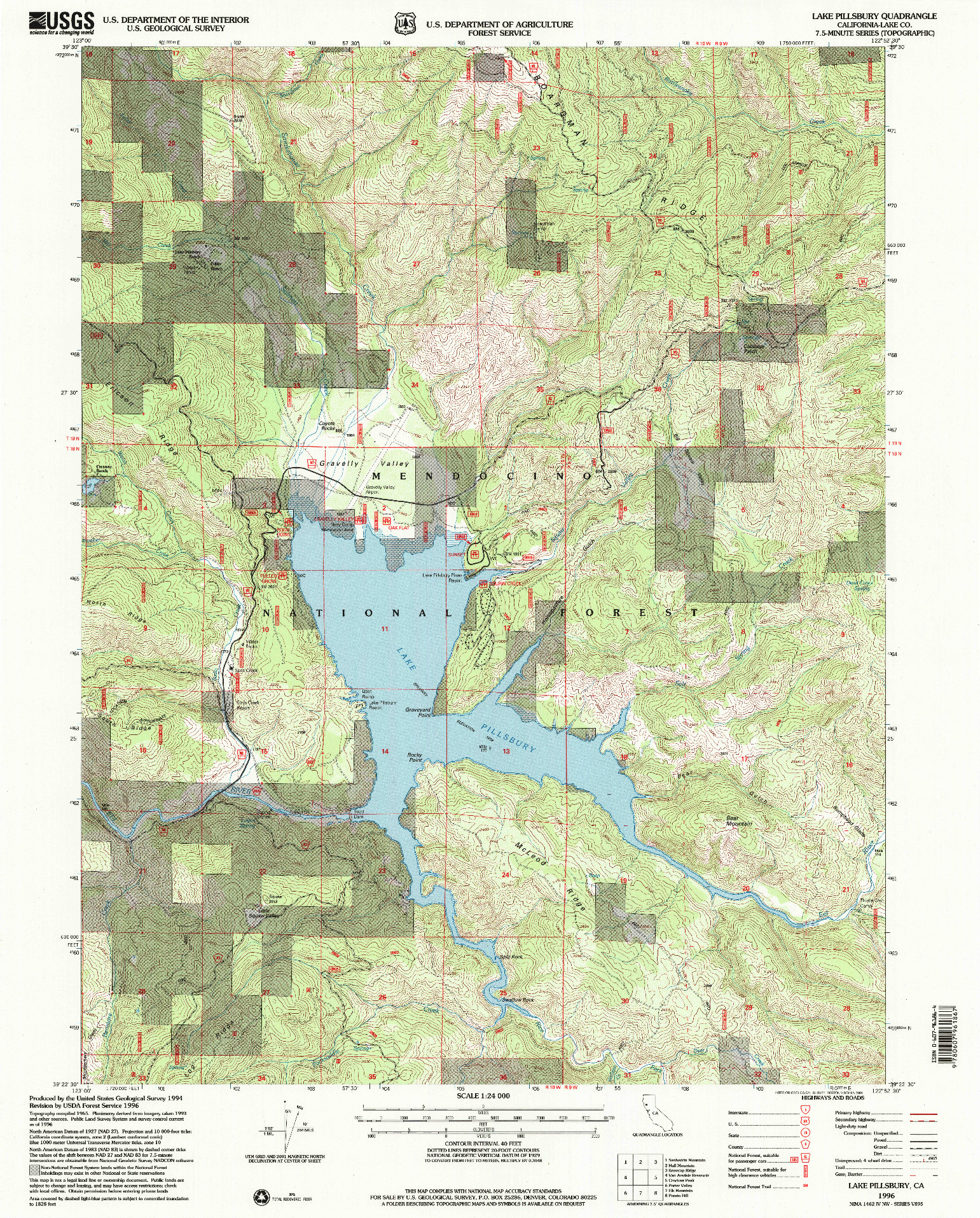 USGS 1:24000-SCALE QUADRANGLE FOR LAKE PILLSBURY, CA 1996