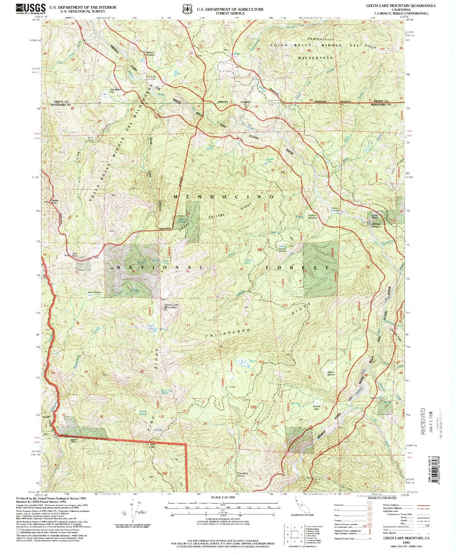 USGS 1:24000-SCALE QUADRANGLE FOR LEECH LAKE MOUNTAIN, CA 1995