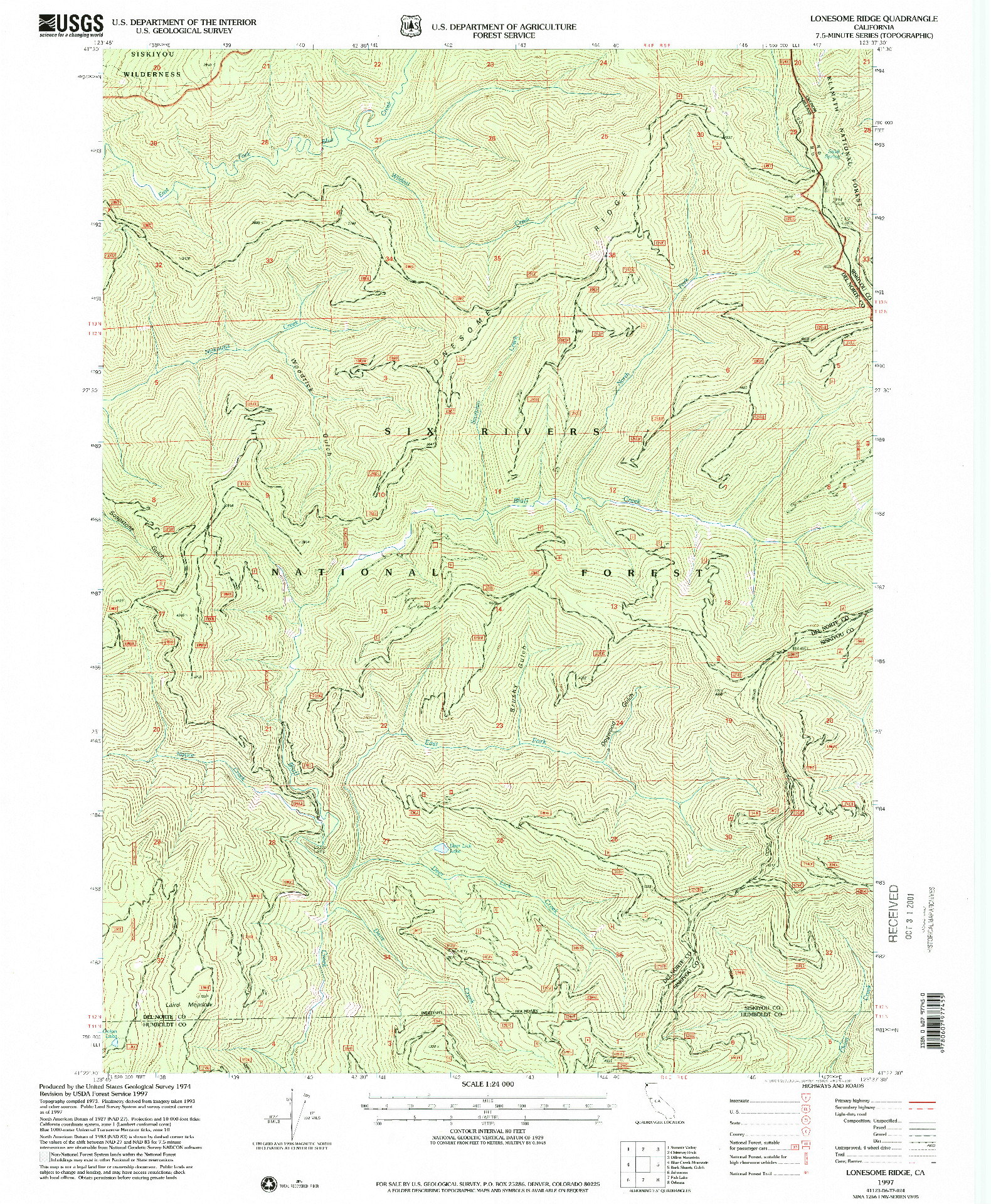 USGS 1:24000-SCALE QUADRANGLE FOR LONESOME RIDGE, CA 1997
