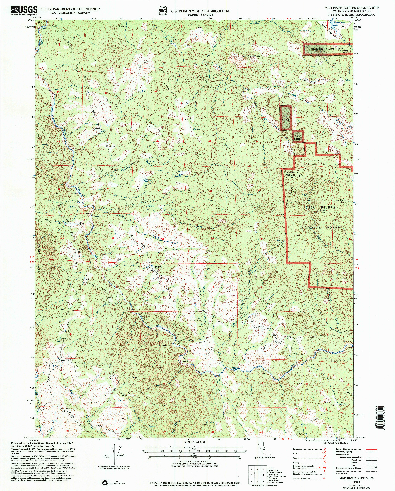 USGS 1:24000-SCALE QUADRANGLE FOR MAD RIVER BUTTES, CA 1997