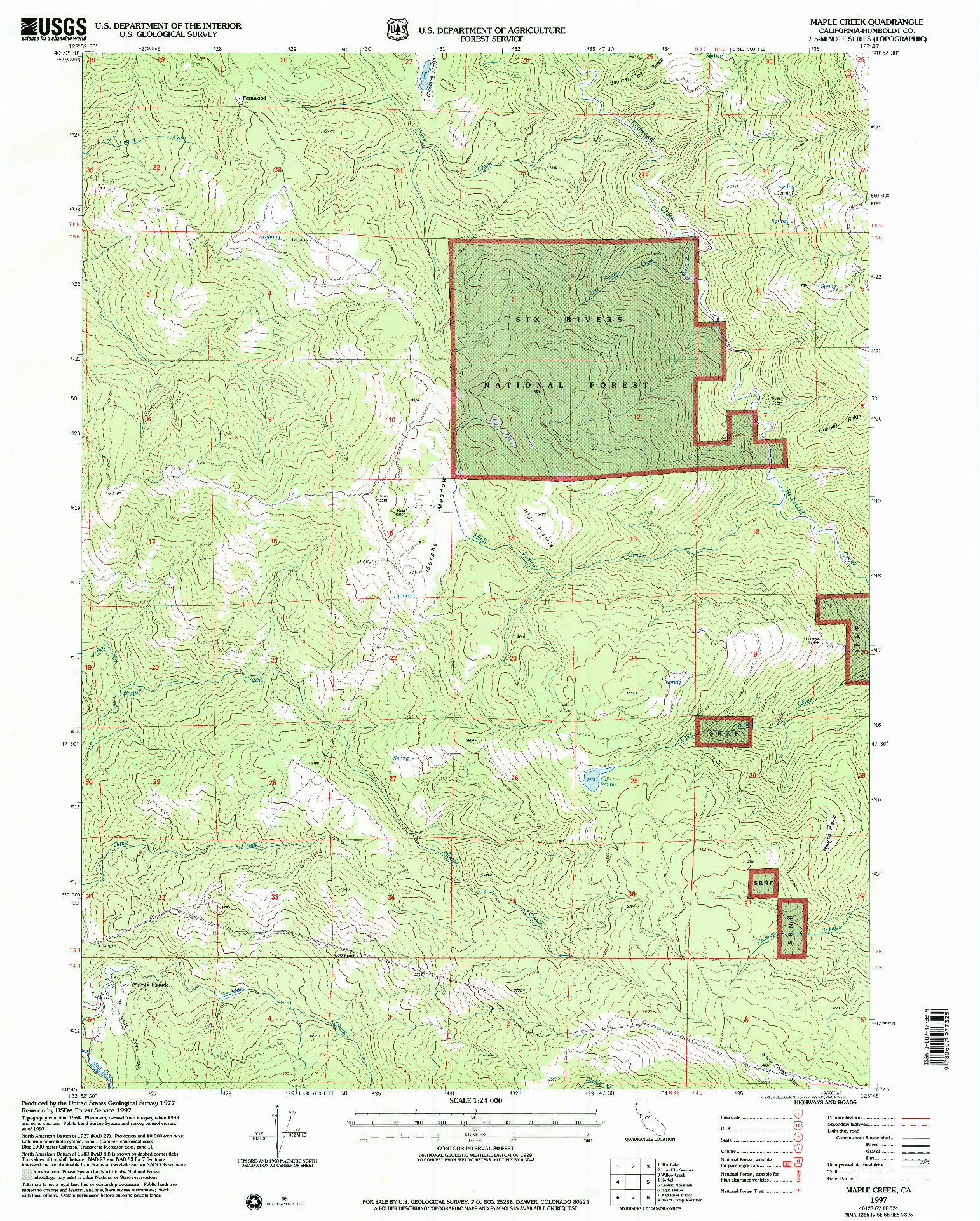 USGS 1:24000-SCALE QUADRANGLE FOR MAPLE CREEK, CA 1997