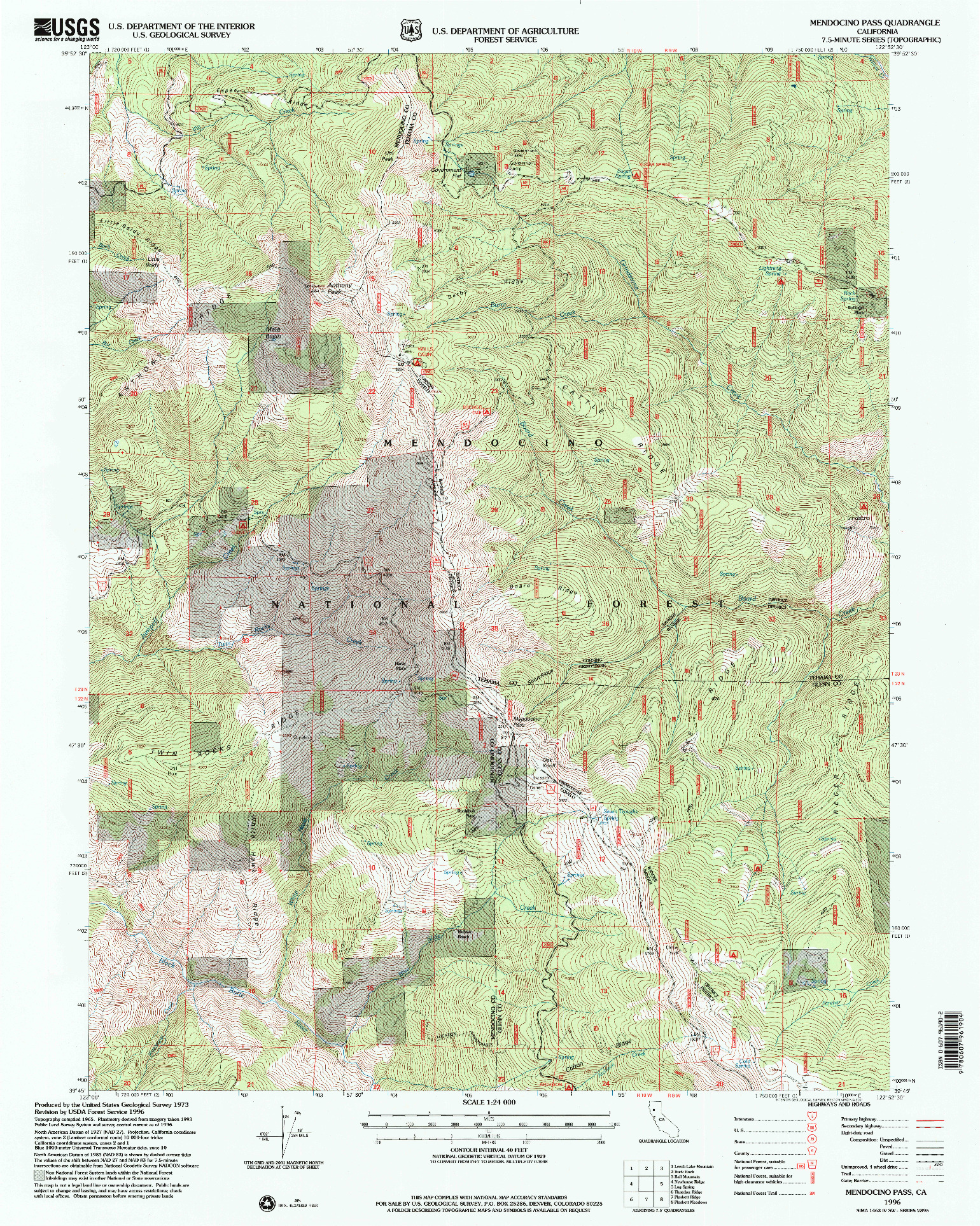 USGS 1:24000-SCALE QUADRANGLE FOR MENDOCINO PASS, CA 1996