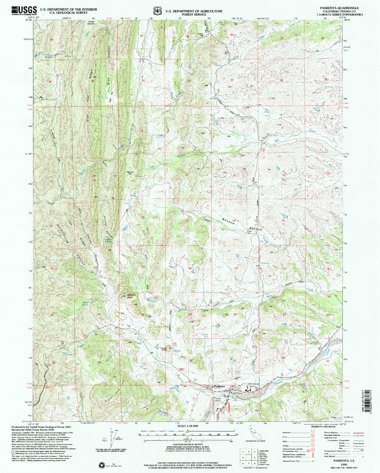 USGS 1:24000-SCALE QUADRANGLE FOR PASKENTA, CA 1995