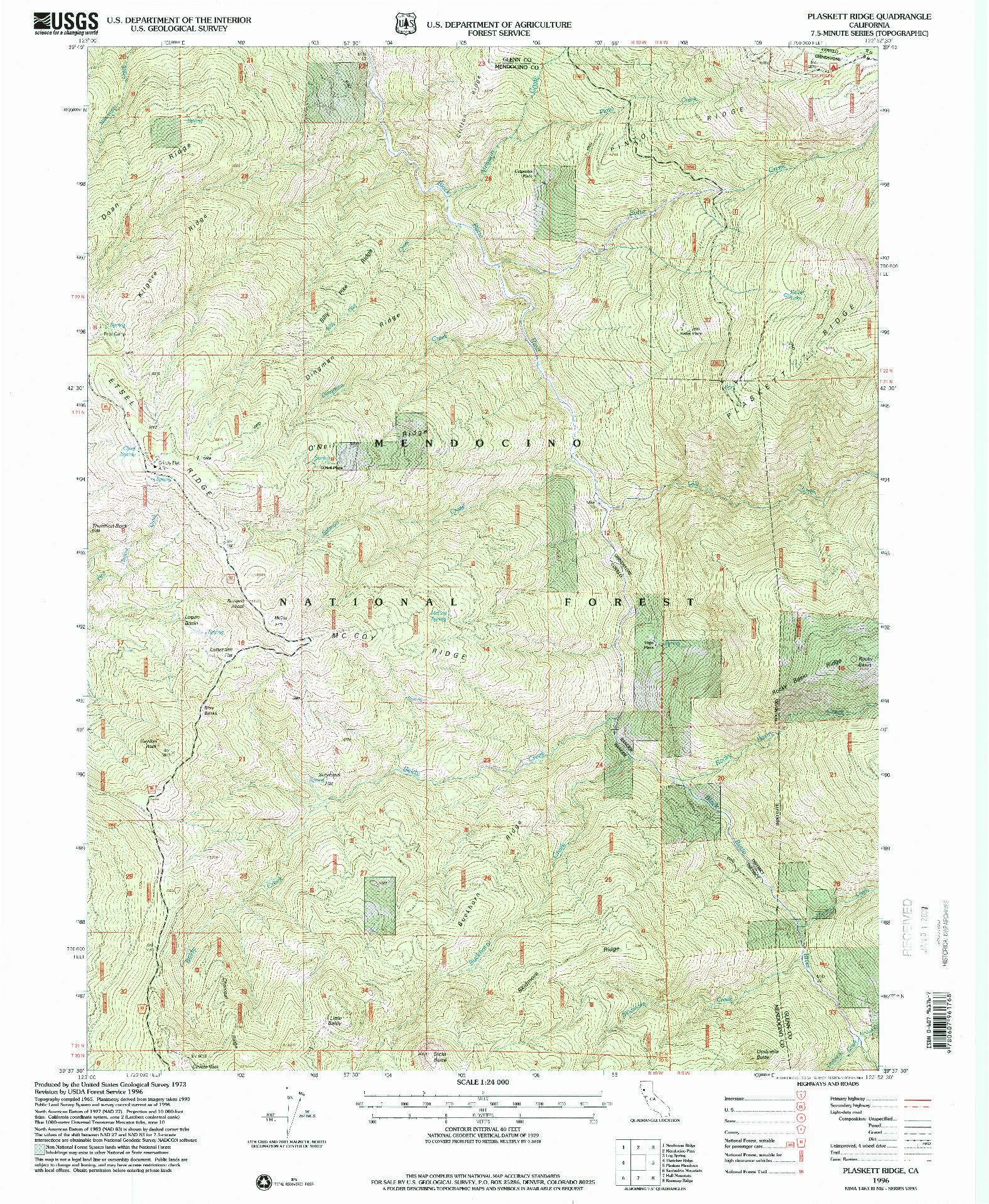 USGS 1:24000-SCALE QUADRANGLE FOR PLASKETT RIDGE, CA 1996