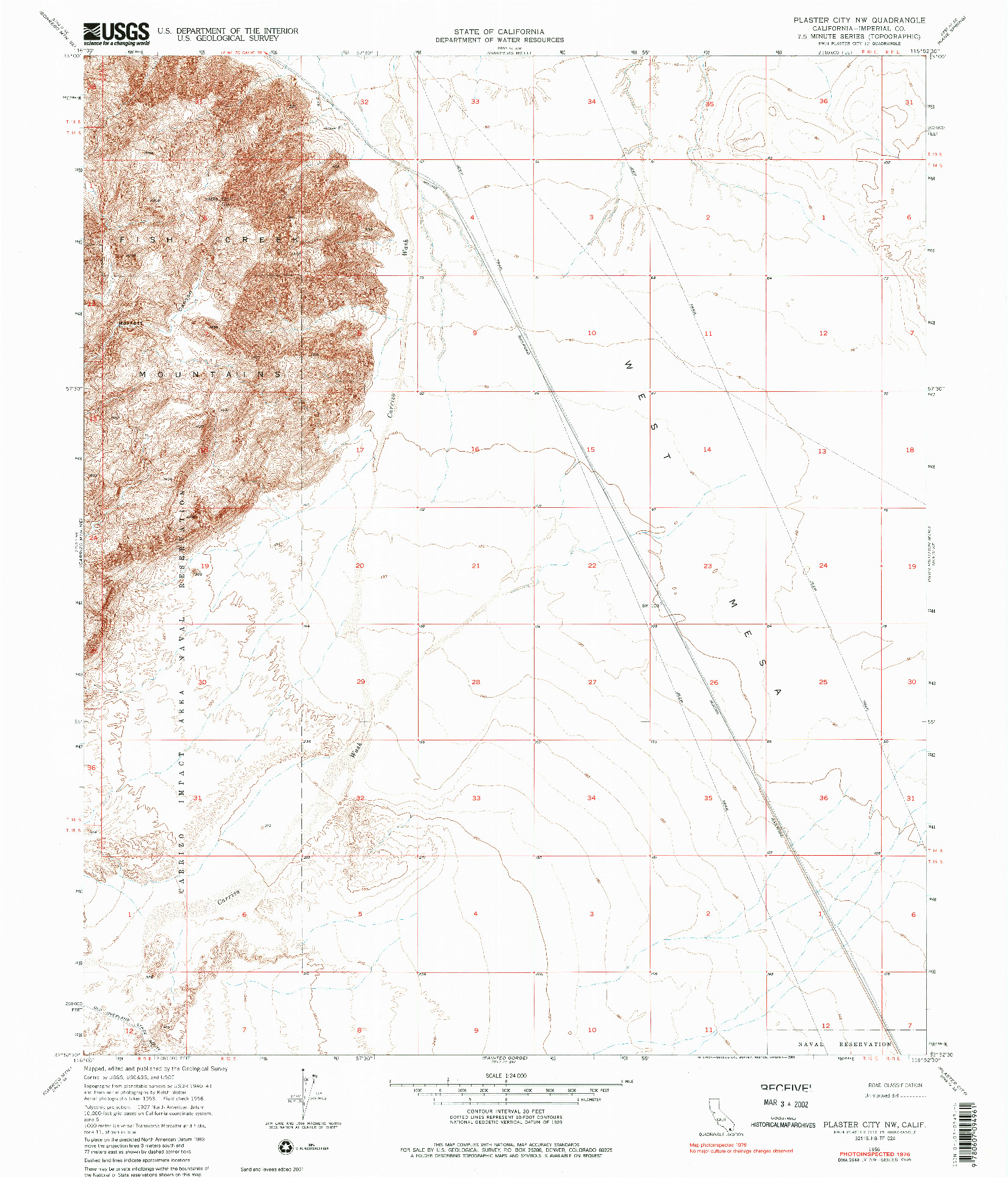 USGS 1:24000-SCALE QUADRANGLE FOR PLASTER CITY NW, CA 1956