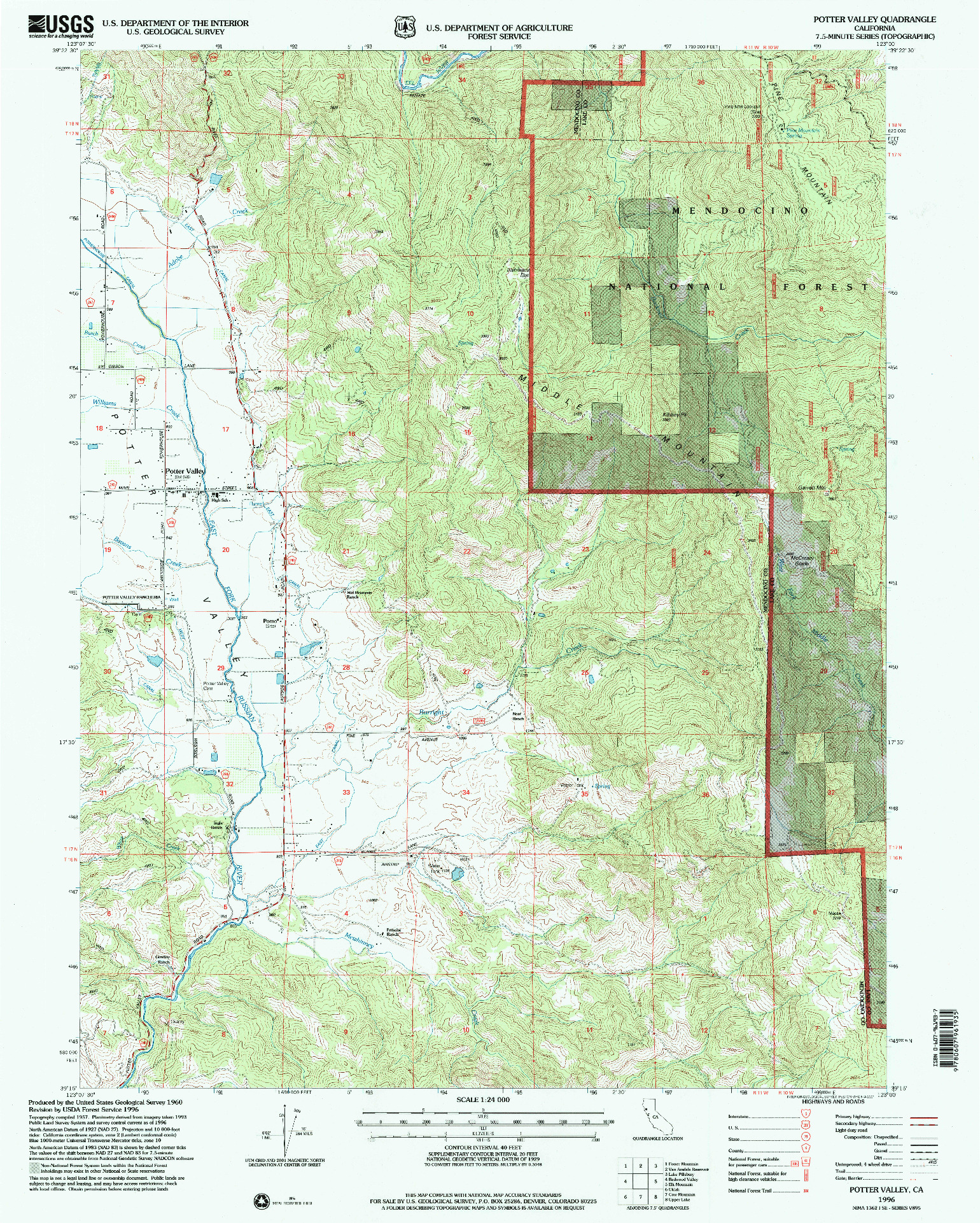 USGS 1:24000-SCALE QUADRANGLE FOR POTTER VALLEY, CA 1996