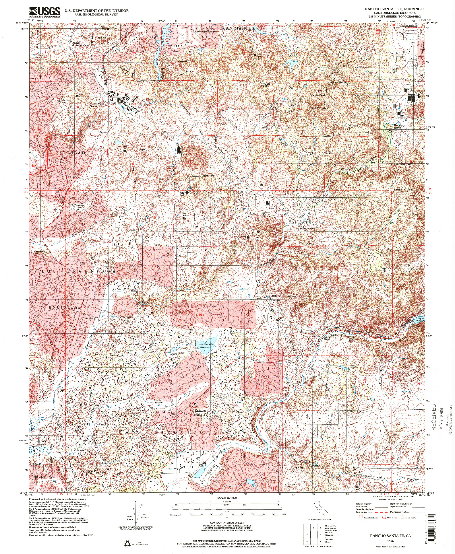 USGS 1:24000-SCALE QUADRANGLE FOR RANCHO SANTA FE, CA 1996