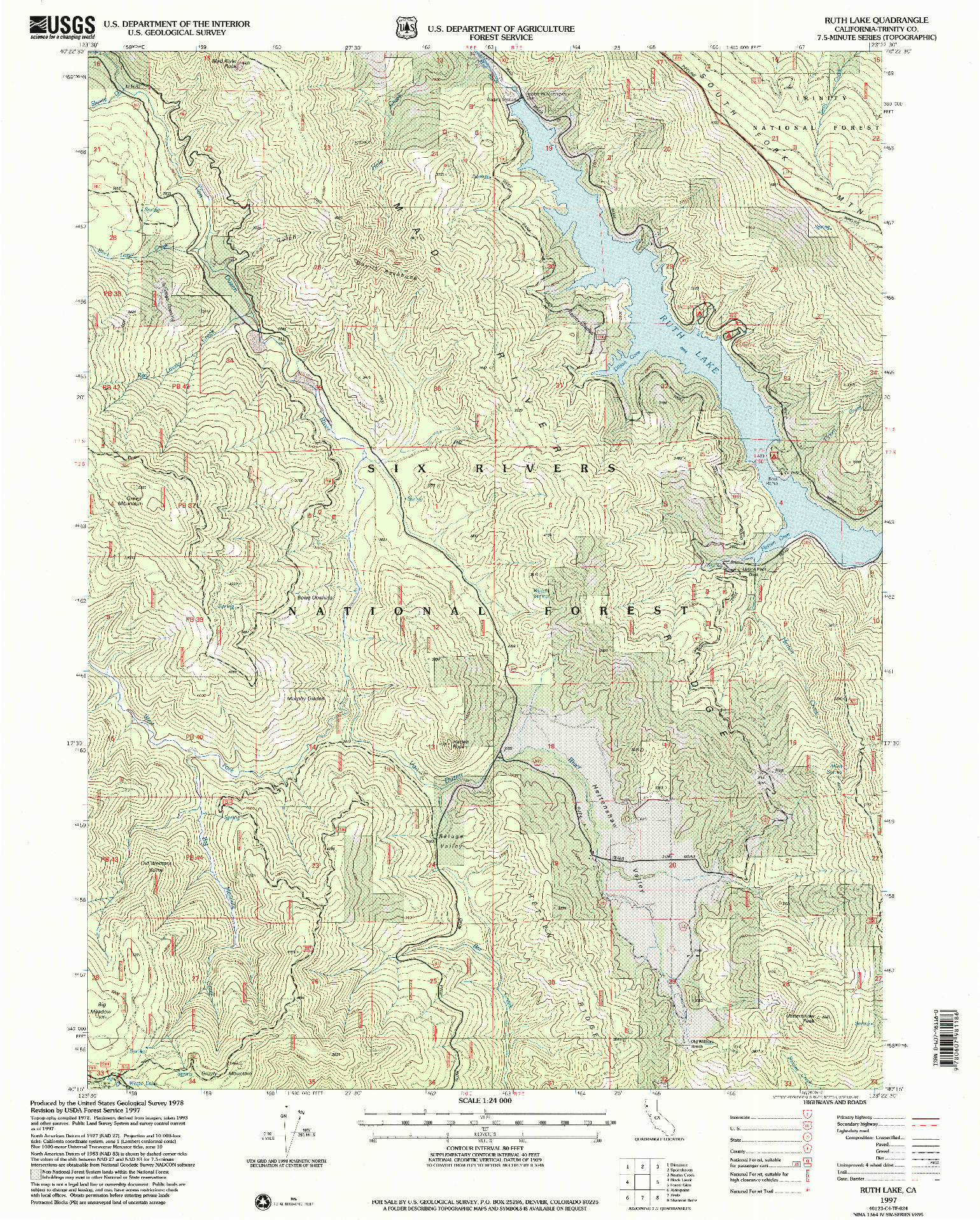 USGS 1:24000-SCALE QUADRANGLE FOR RUTH LAKE, CA 1997