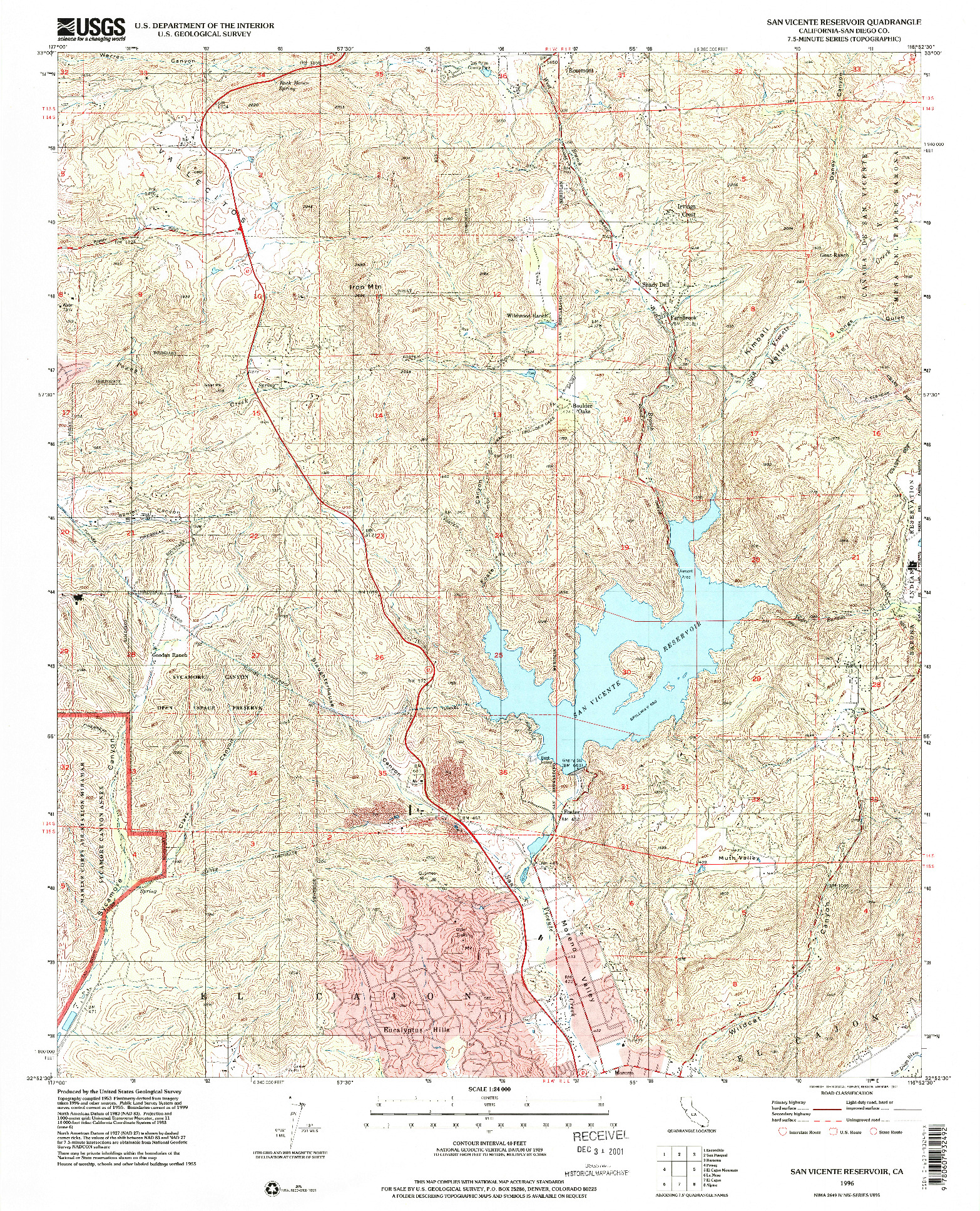 USGS 1:24000-SCALE QUADRANGLE FOR SAN VICENTE RESERVOIR, CA 1996