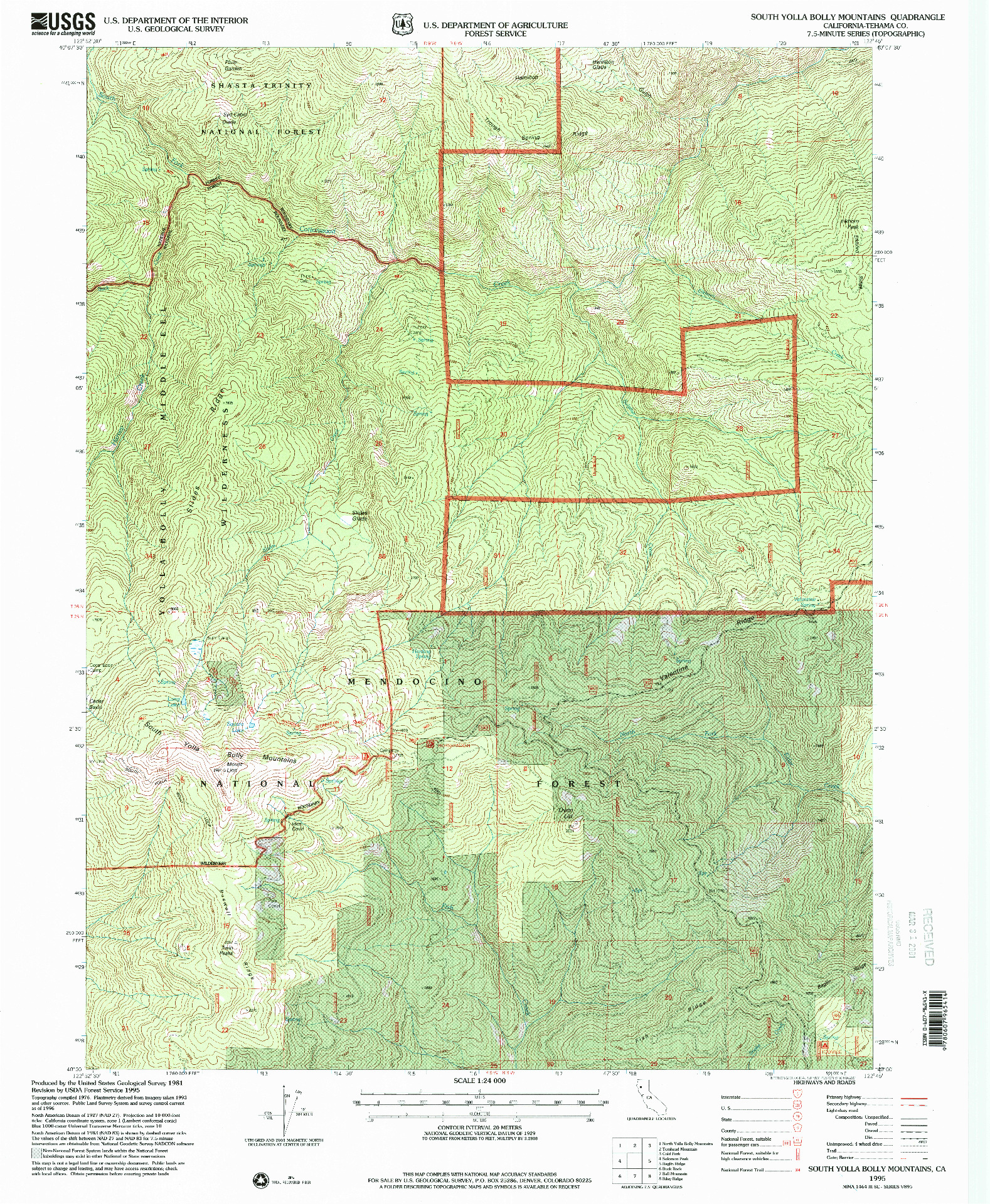 USGS 1:24000-SCALE QUADRANGLE FOR SOUTH YOLLA BOLLY MOUNTAINS, CA 1995