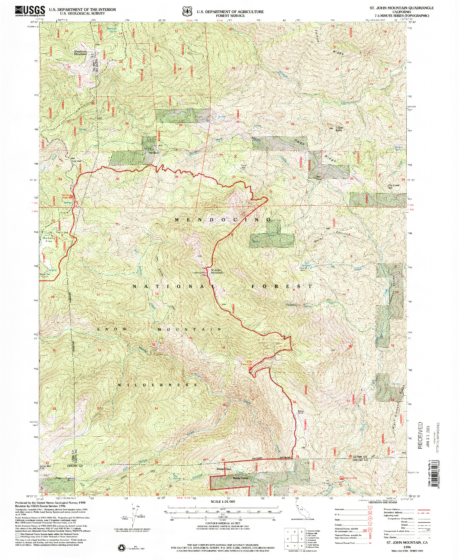 USGS 1:24000-SCALE QUADRANGLE FOR ST. JOHN MOUNTAIN, CA 1996