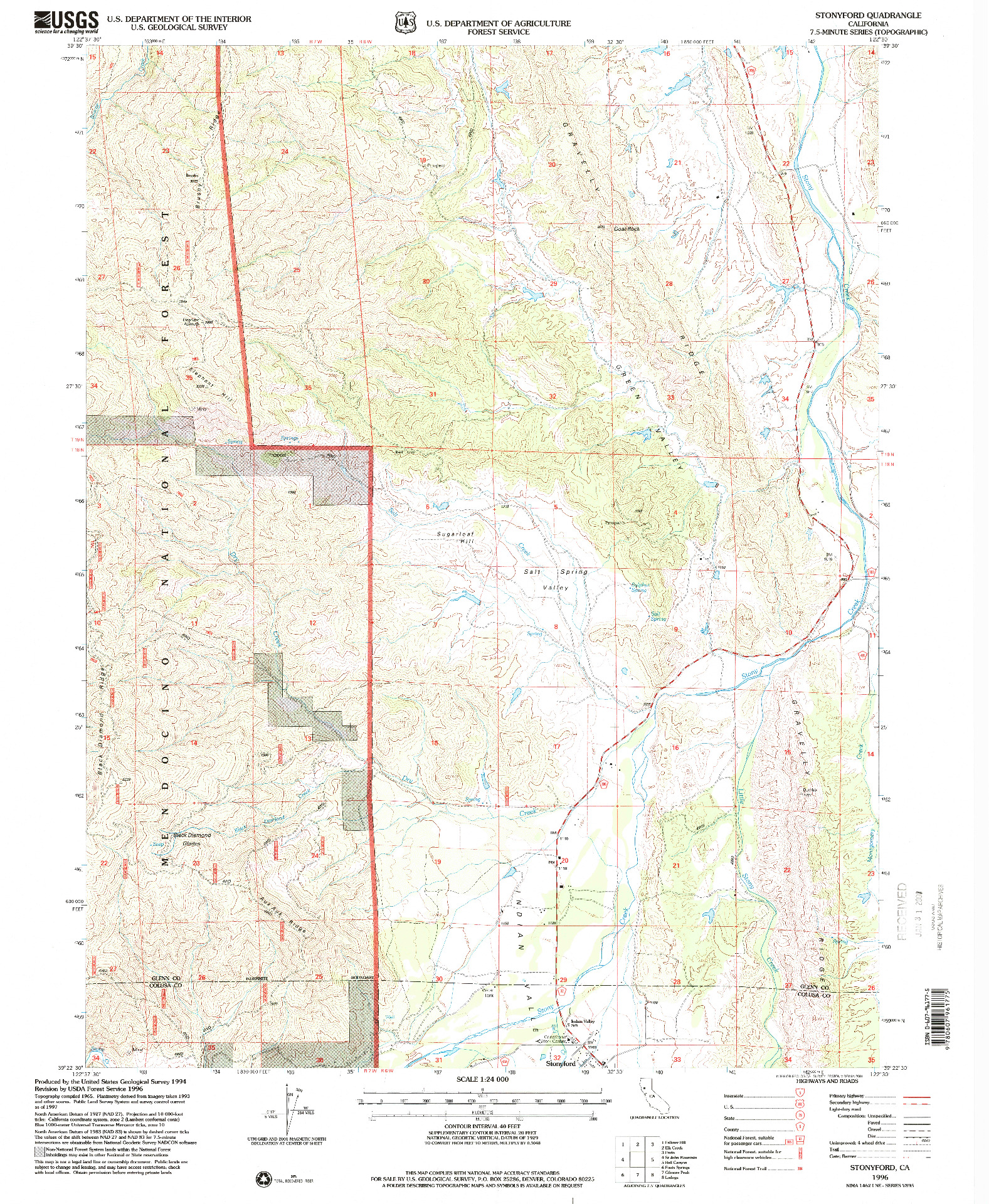 USGS 1:24000-SCALE QUADRANGLE FOR STONYFORD, CA 1996