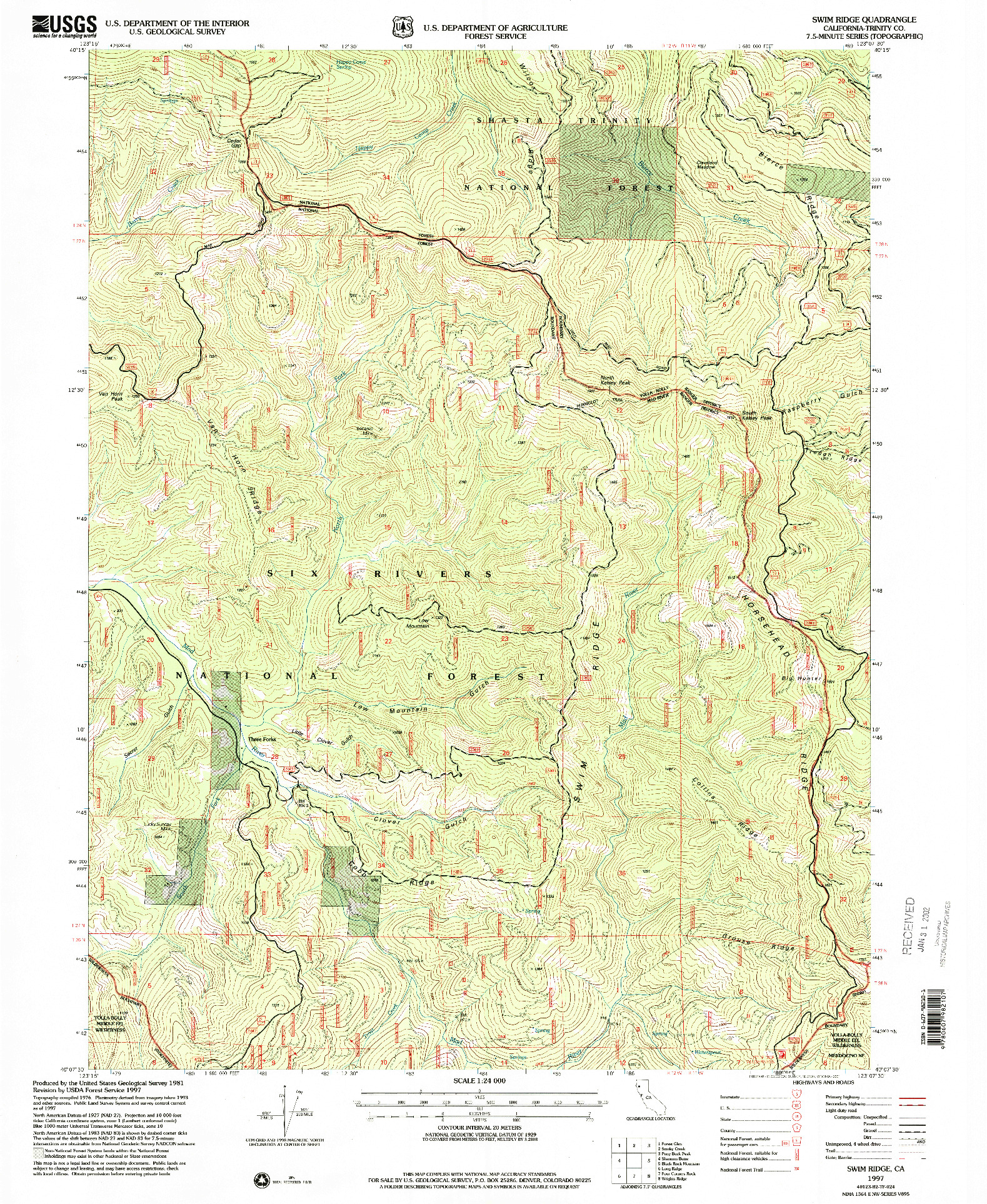 USGS 1:24000-SCALE QUADRANGLE FOR SWIM RIDGE, CA 1997