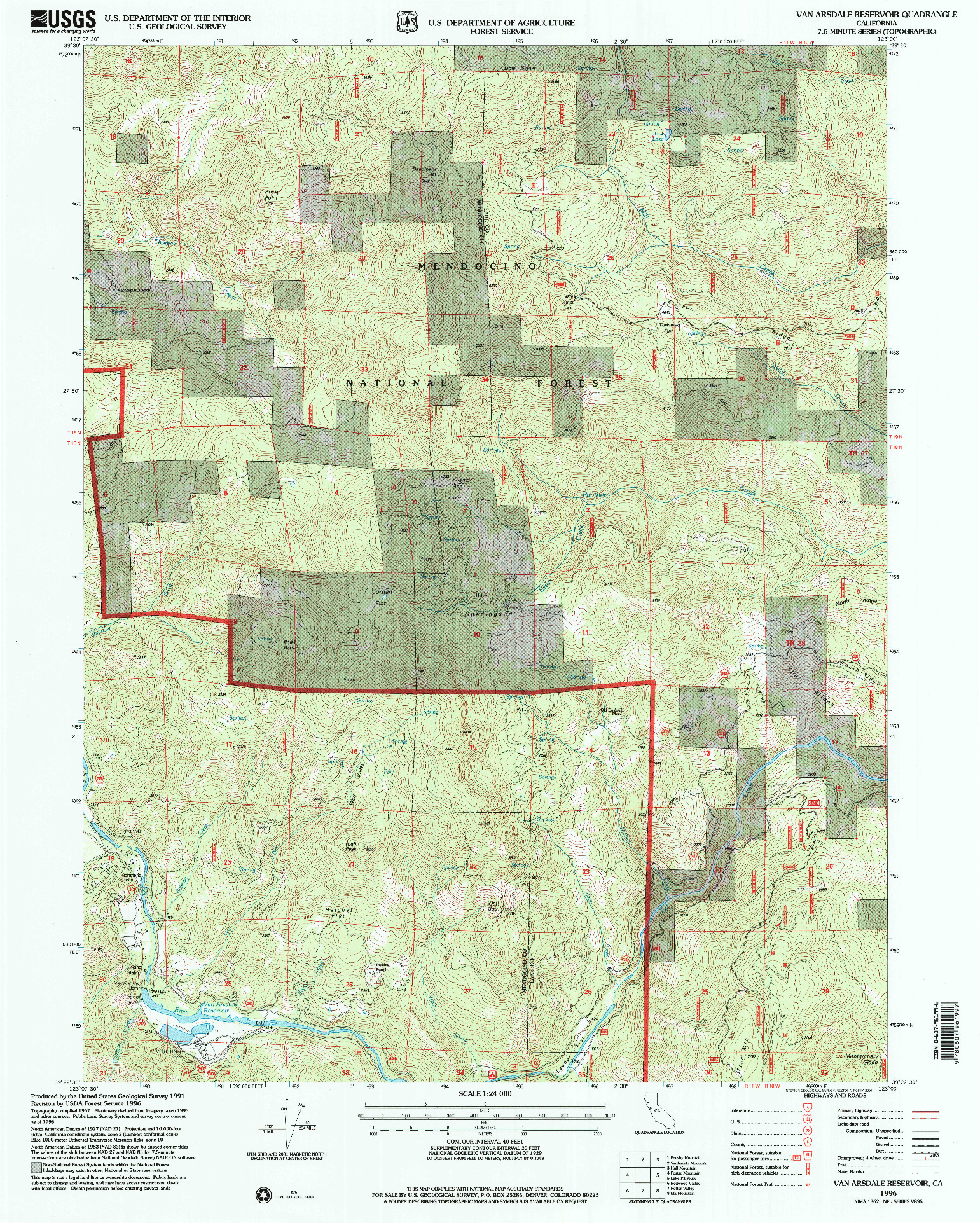 USGS 1:24000-SCALE QUADRANGLE FOR VAN ARSDALE RESERVOIR, CA 1996