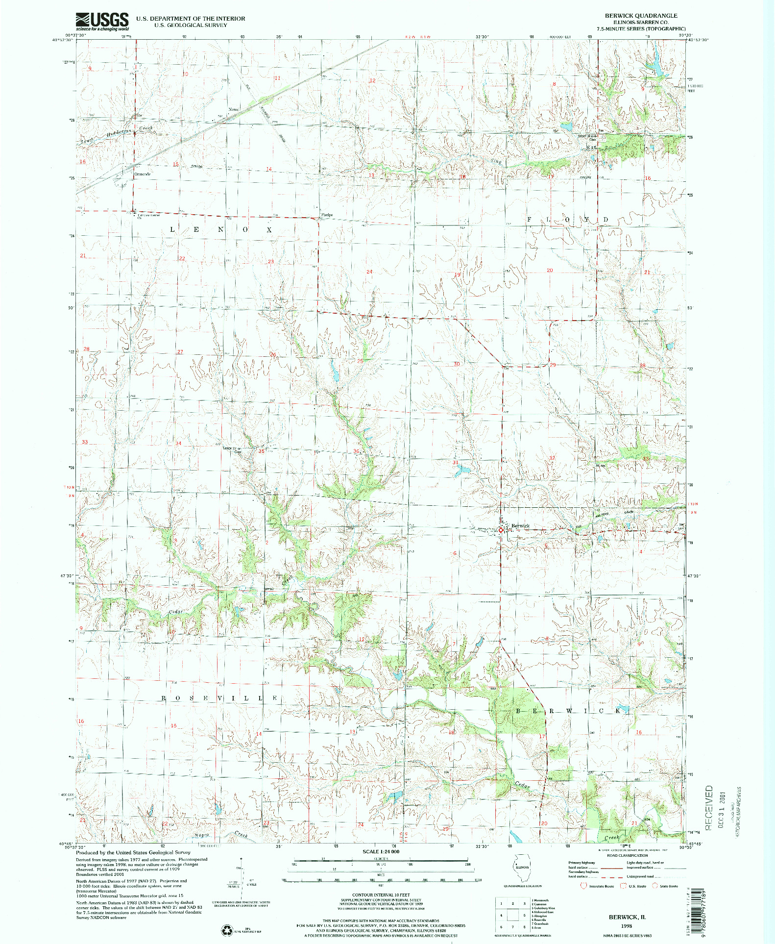 USGS 1:24000-SCALE QUADRANGLE FOR BERWICK, IL 1998