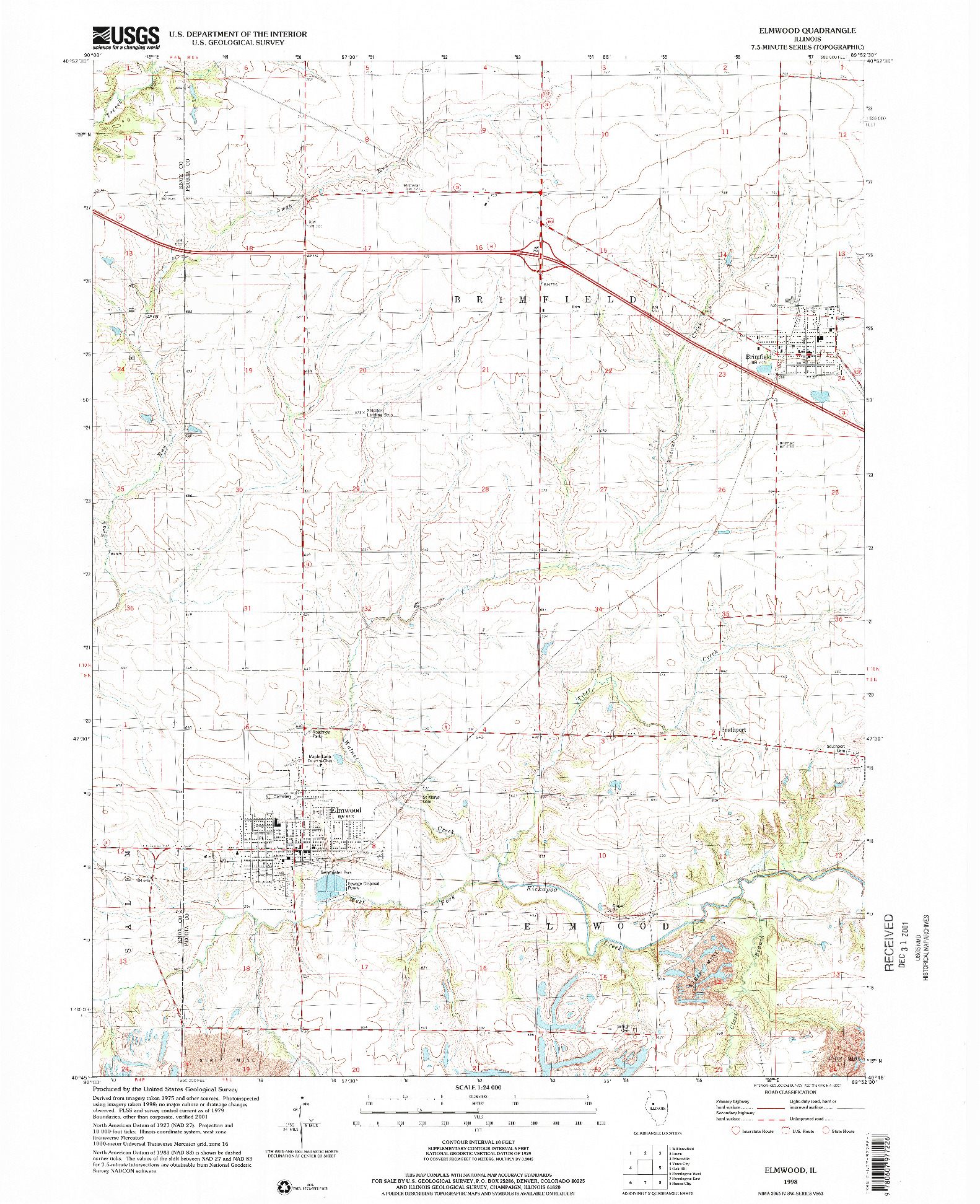 USGS 1:24000-SCALE QUADRANGLE FOR ELMWOOD, IL 1998