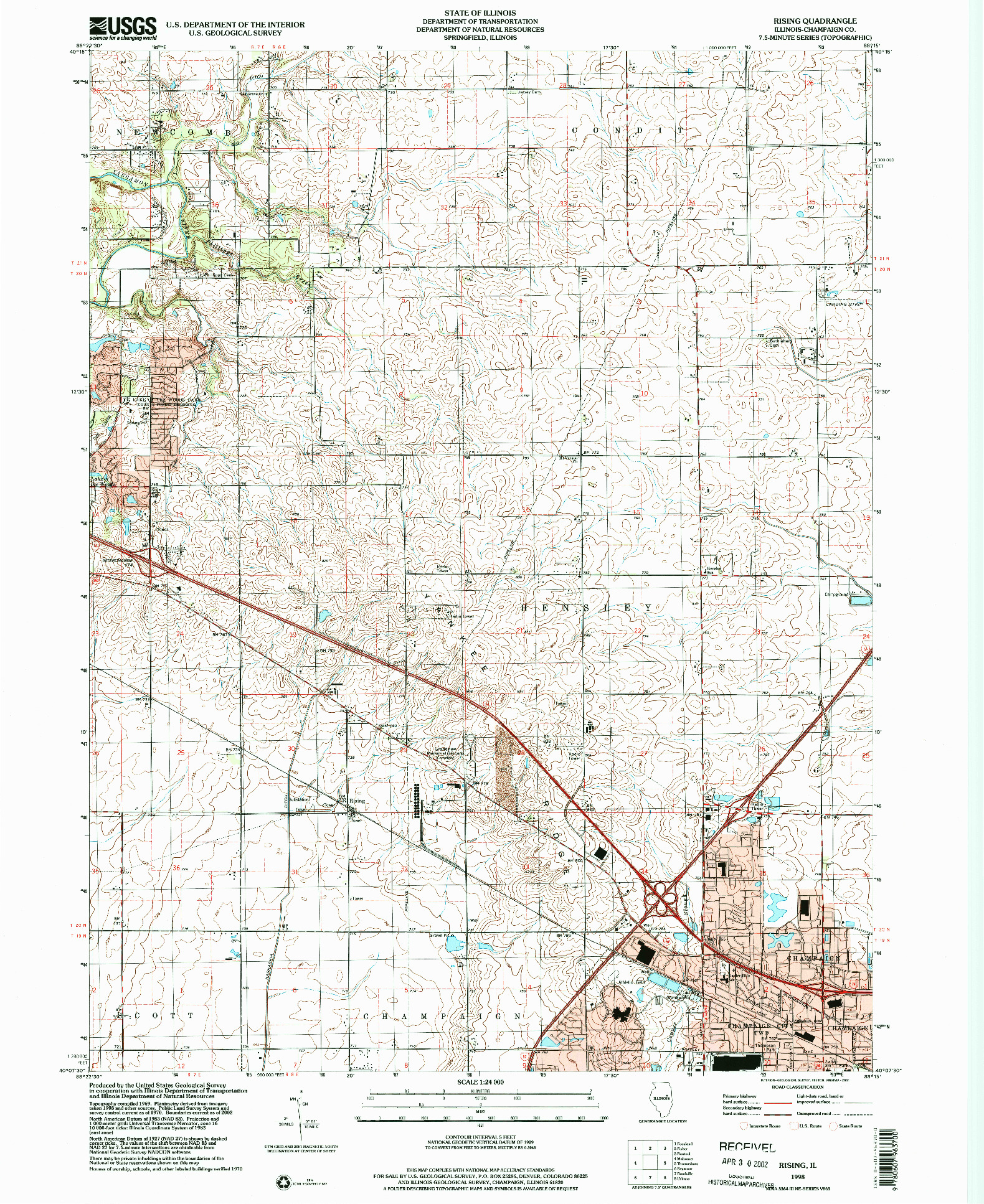 USGS 1:24000-SCALE QUADRANGLE FOR RISING, IL 1998