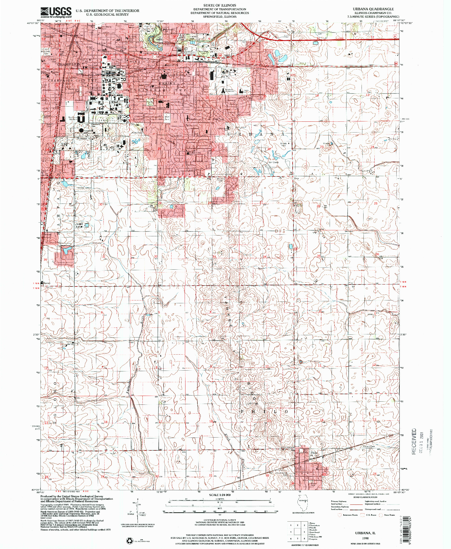 USGS 1:24000-SCALE QUADRANGLE FOR URBANA, IL 1998