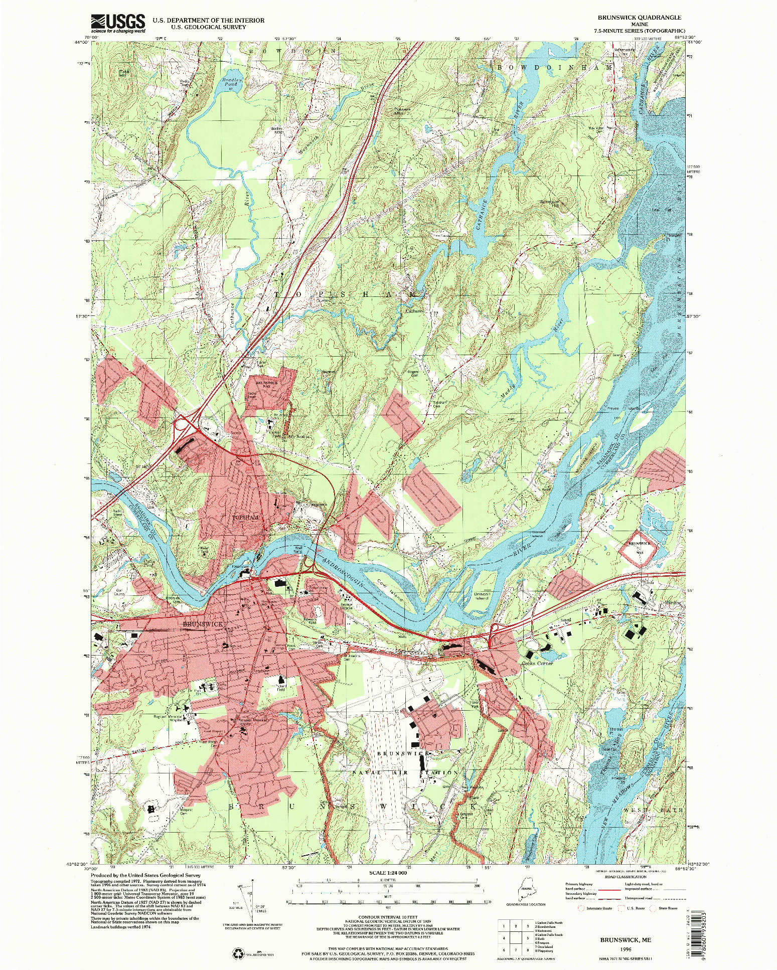 USGS 1:24000-SCALE QUADRANGLE FOR BRUNSWICK, ME 1996