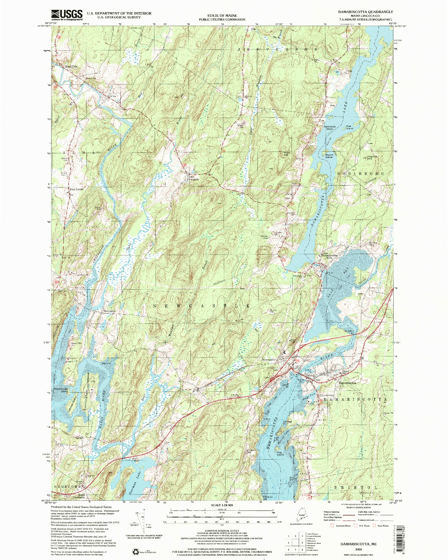 USGS 1:24000-SCALE QUADRANGLE FOR DAMARISCOTTA, ME 2000