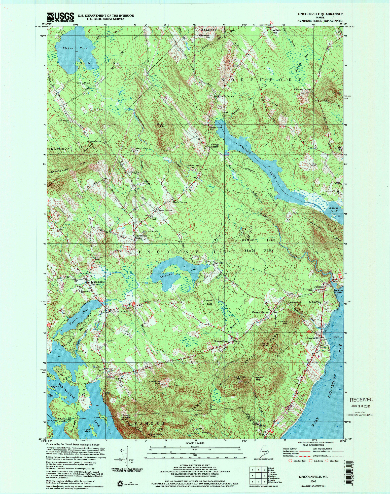 USGS 1:24000-SCALE QUADRANGLE FOR LINCOLNVILLE, ME 2000