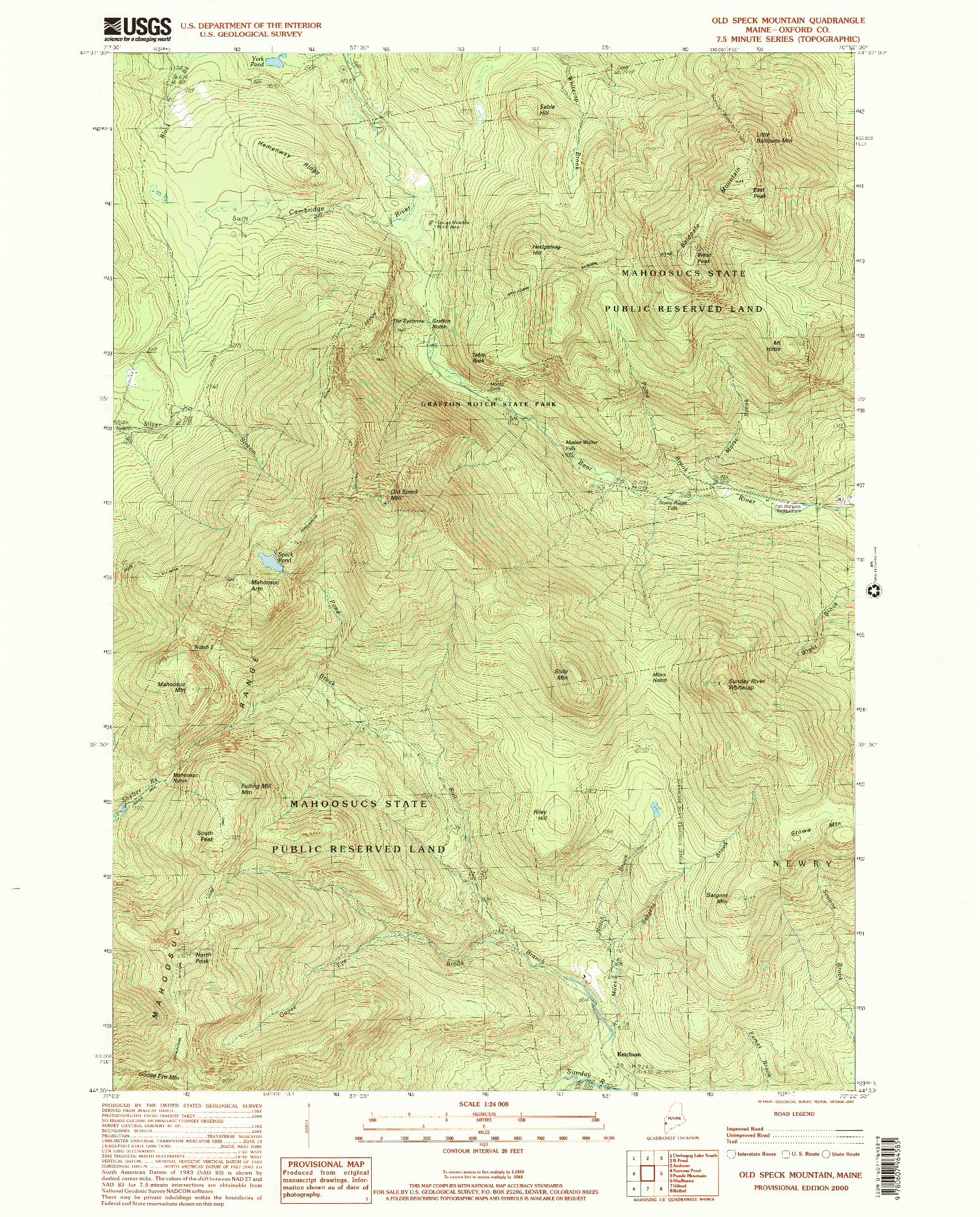 USGS 1:24000-SCALE QUADRANGLE FOR OLD SPECK MOUNTAIN, ME 2000