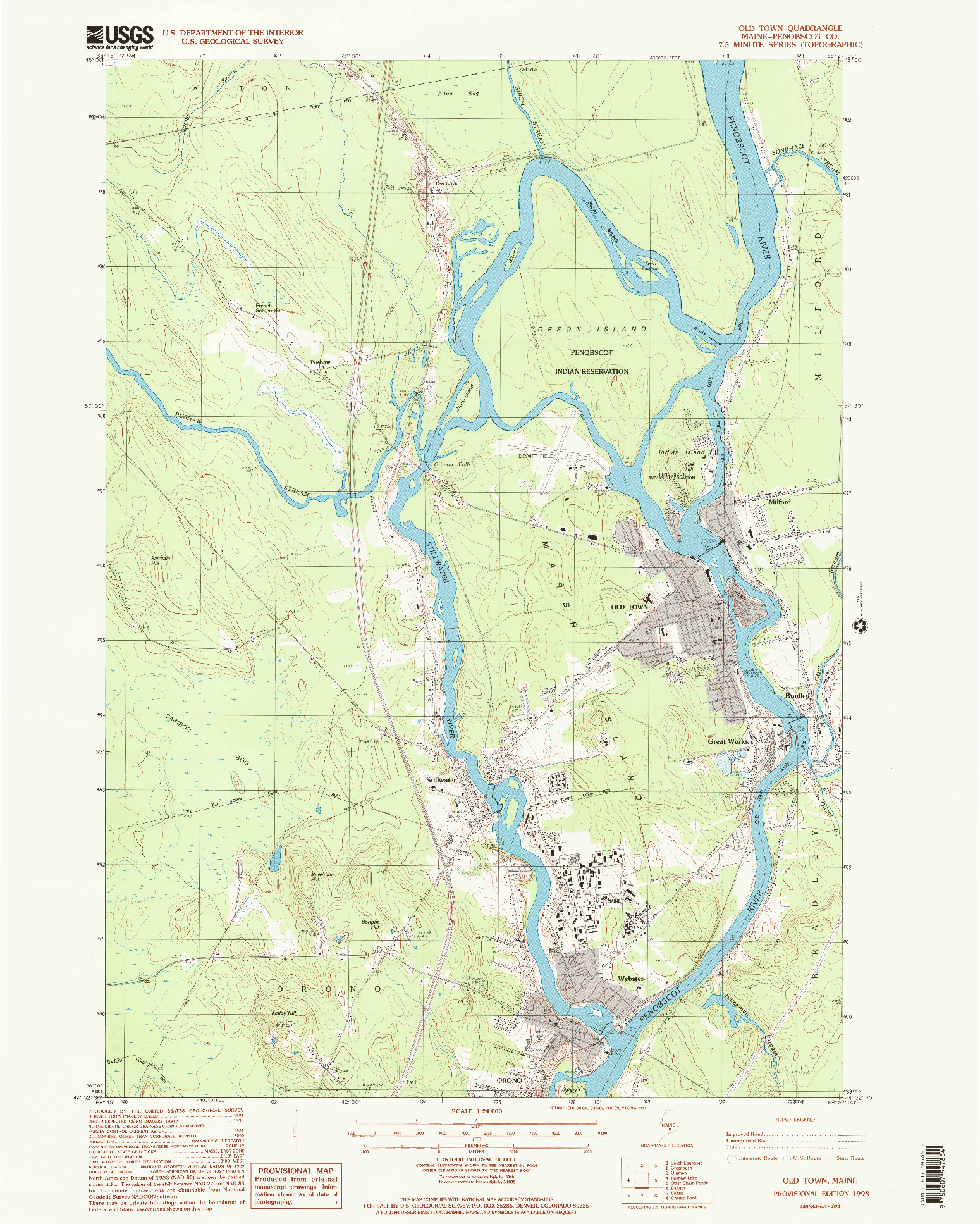 USGS 1:24000-SCALE QUADRANGLE FOR OLD TOWN, ME 1998