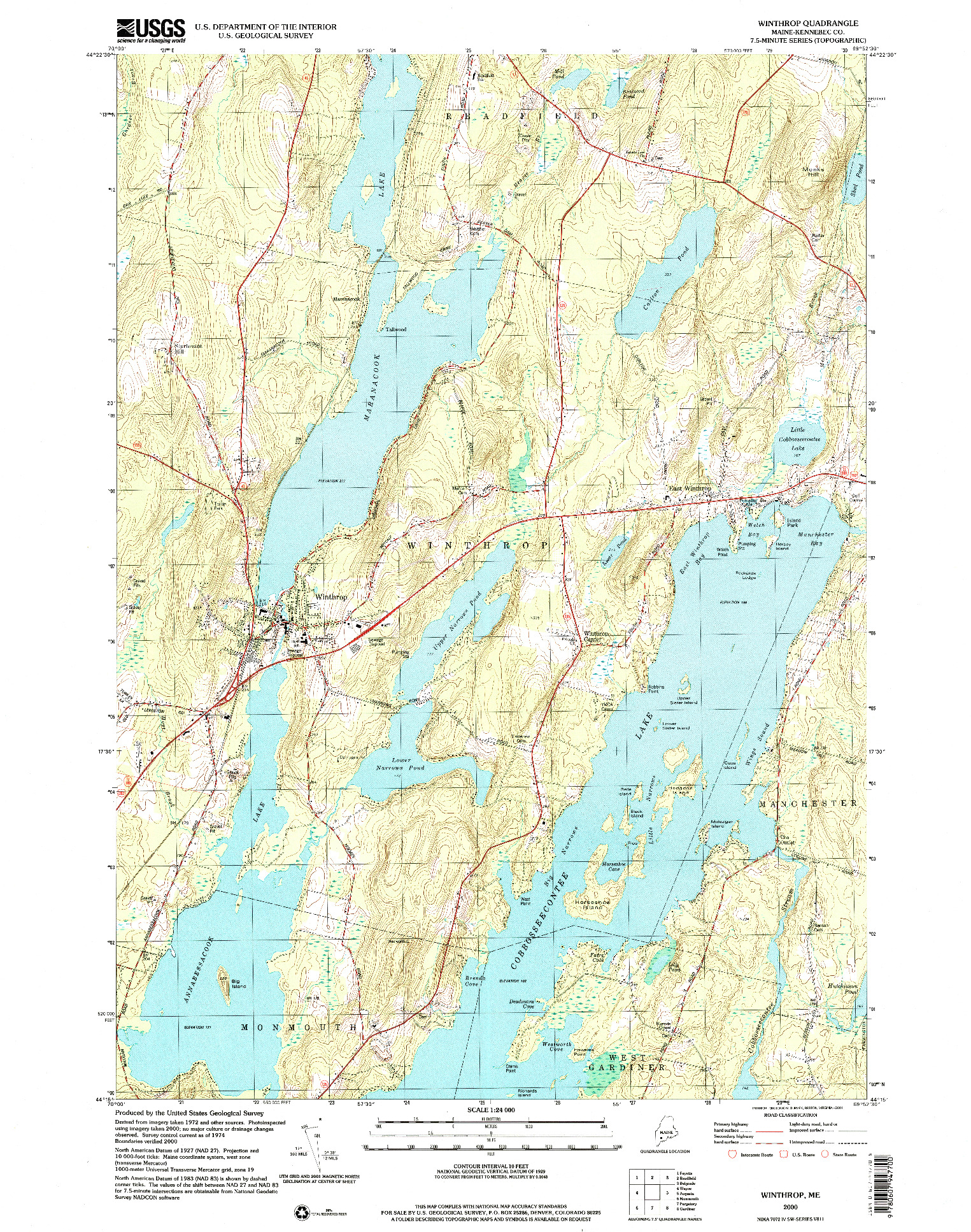 USGS 1:24000-SCALE QUADRANGLE FOR WINTHROP, ME 2000