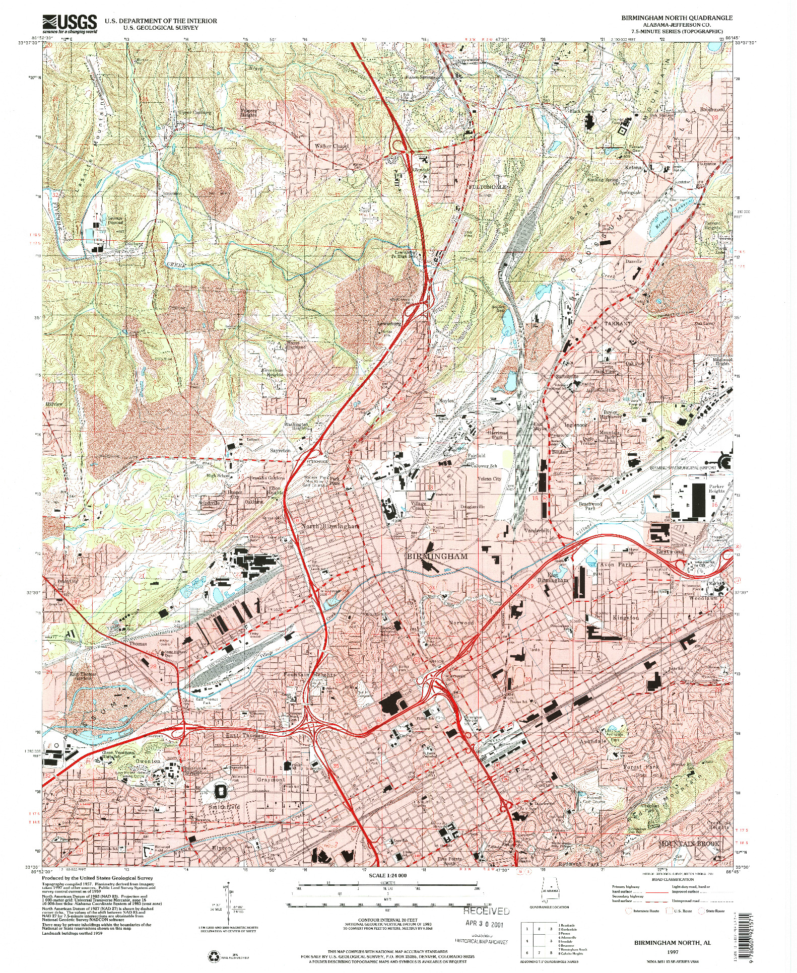 USGS 1:24000-SCALE QUADRANGLE FOR BIRMINGHAM NORTH, AL 1997