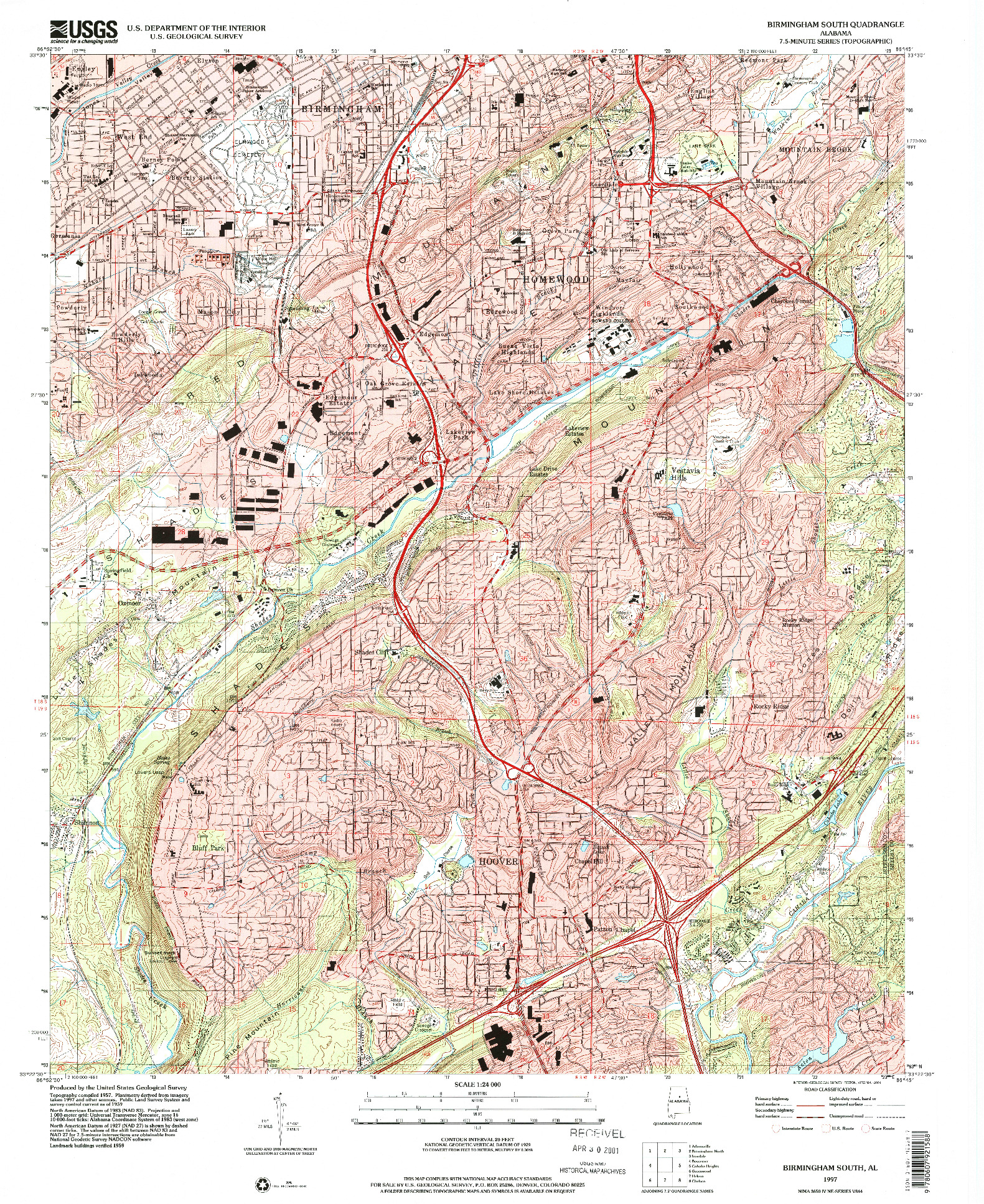 USGS 1:24000-SCALE QUADRANGLE FOR BIRMINGHAM SOUTH, AL 1997