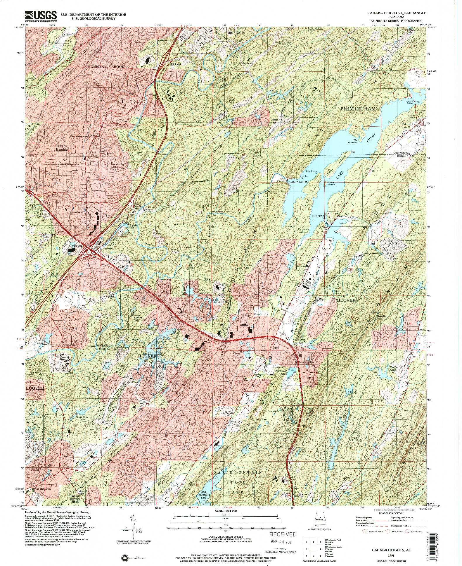 USGS 1:24000-SCALE QUADRANGLE FOR CAHABA HEIGHTS, AL 1998