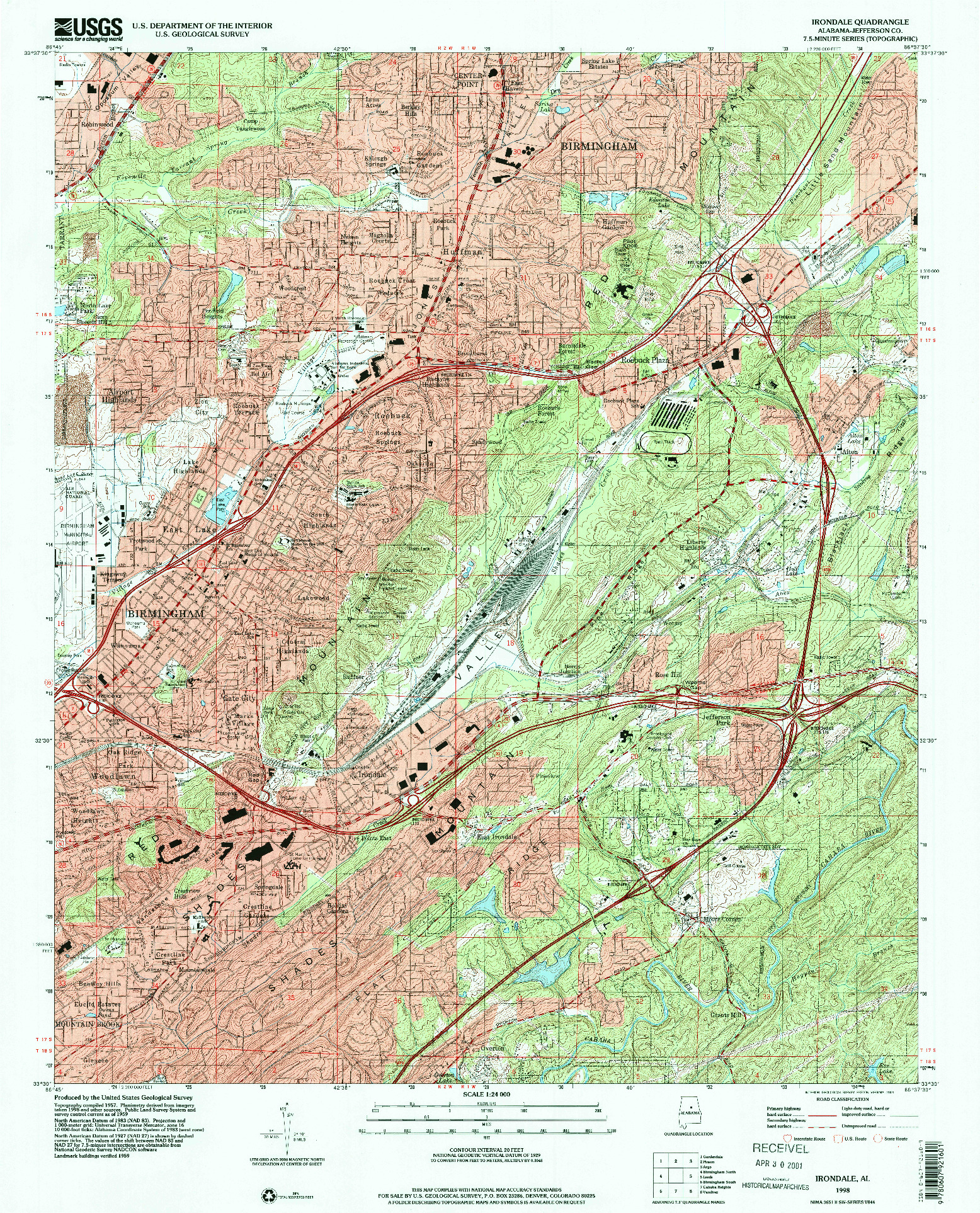 USGS 1:24000-SCALE QUADRANGLE FOR IRONDALE, AL 1998