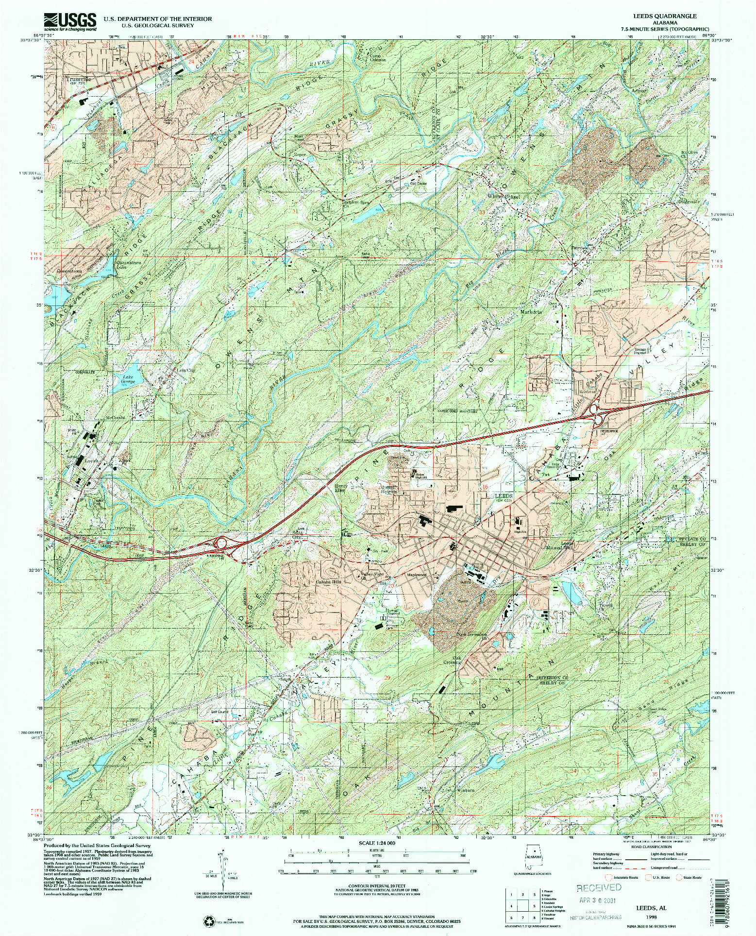 USGS 1:24000-SCALE QUADRANGLE FOR LEEDS, AL 1998
